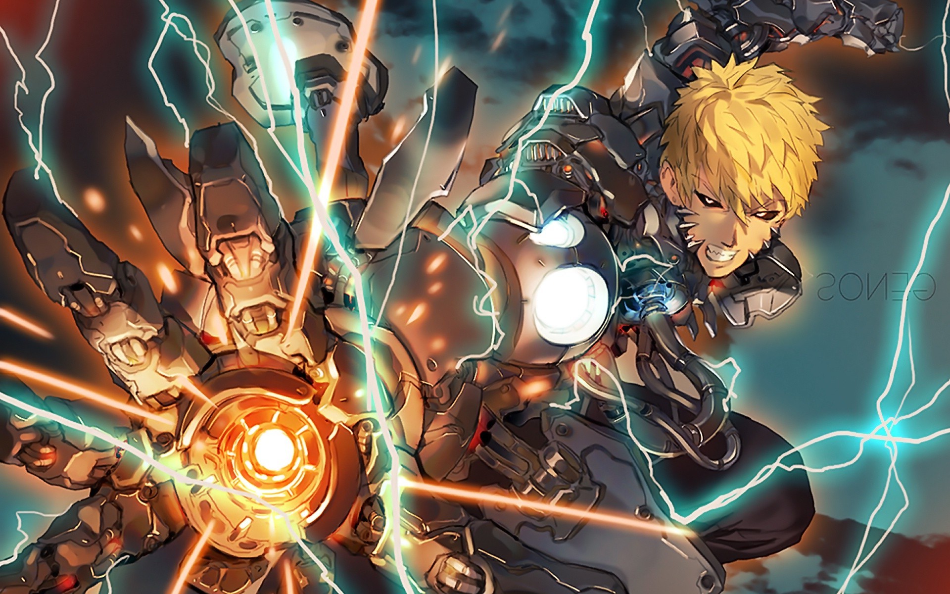 Genos from One Punch Man charging energy HD Wallpaper