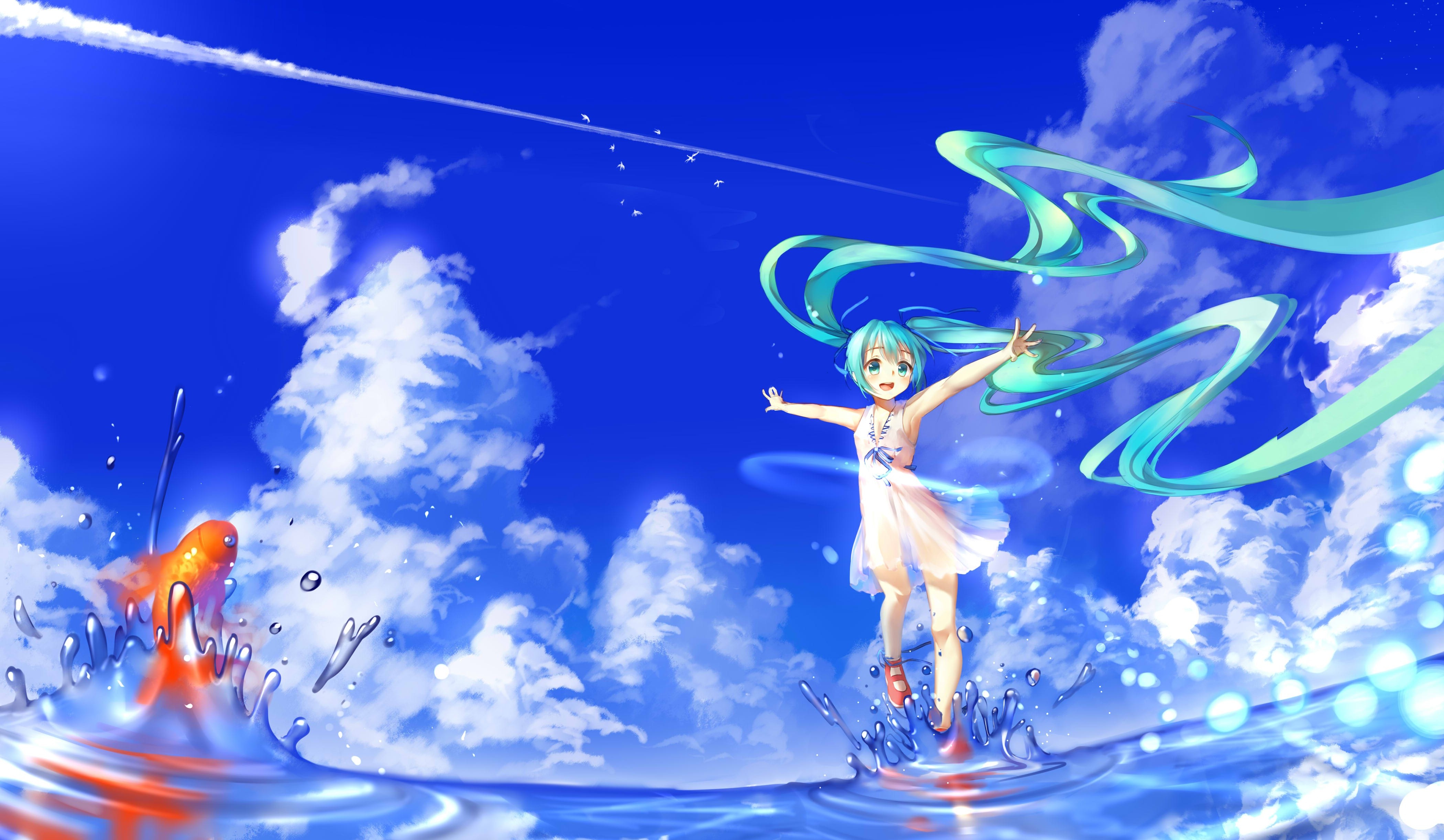 Hatsune Miku and Goldfish in the Sky HD Wallpaper