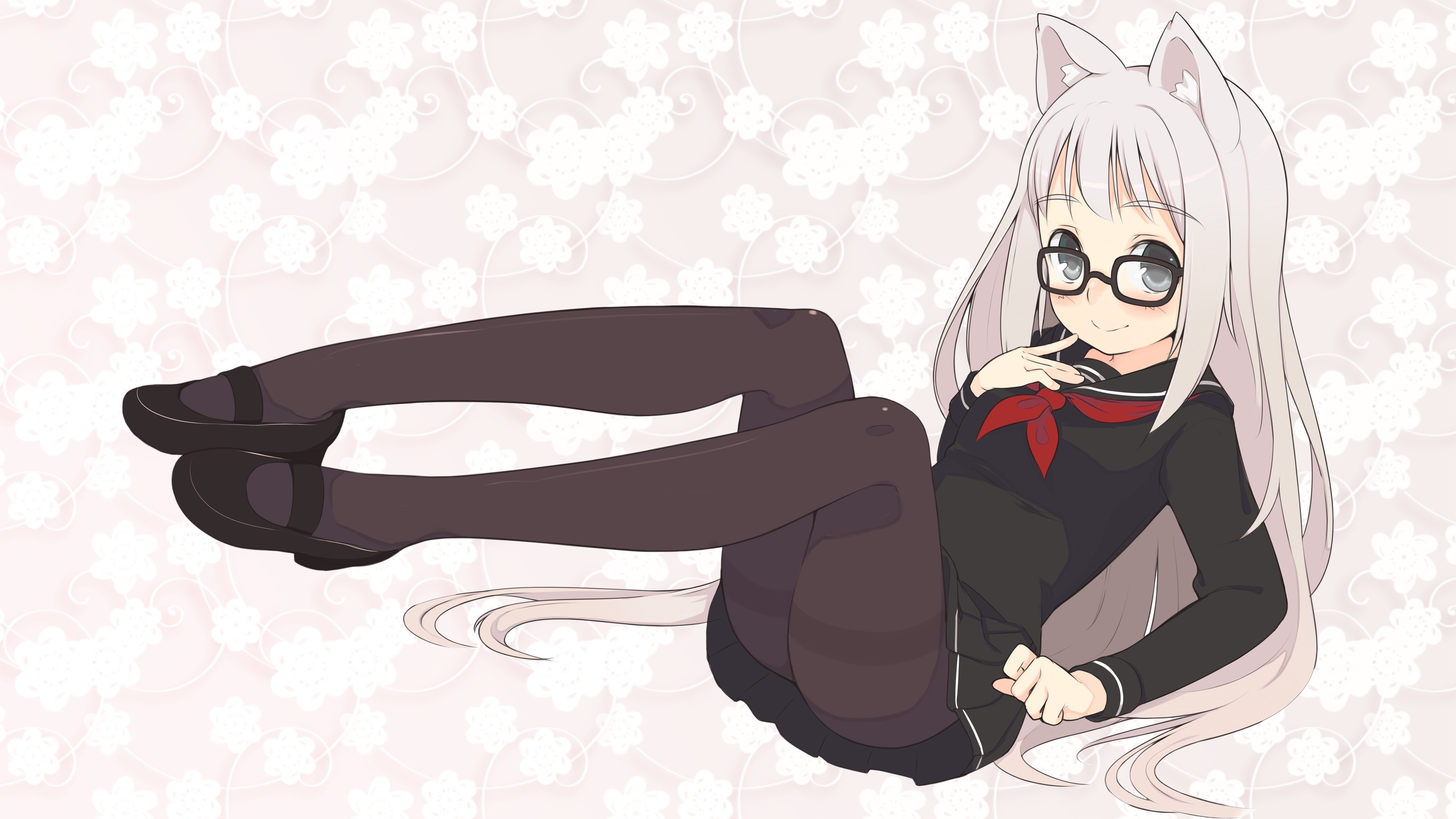 Anime girl with cat ears and glasses HD Wallpaper