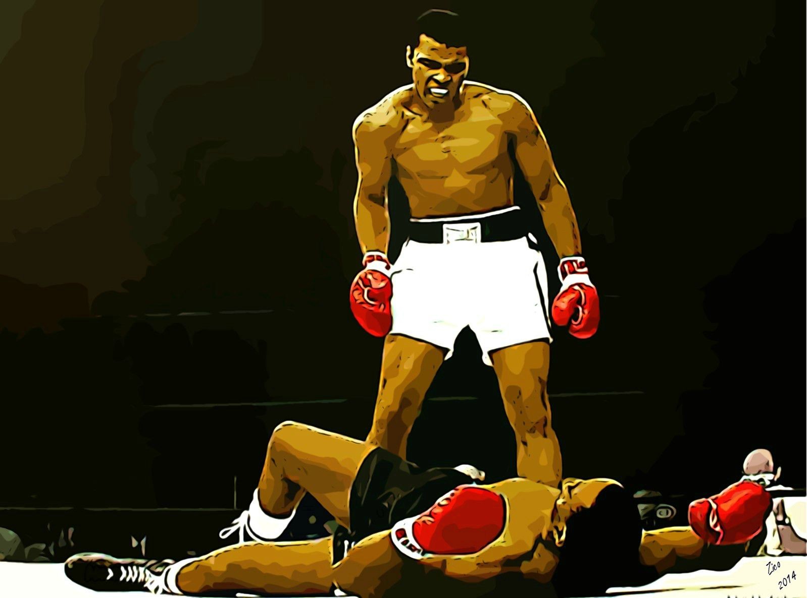 Muhammad Ali standing over a fallen boxer HD Wallpaper