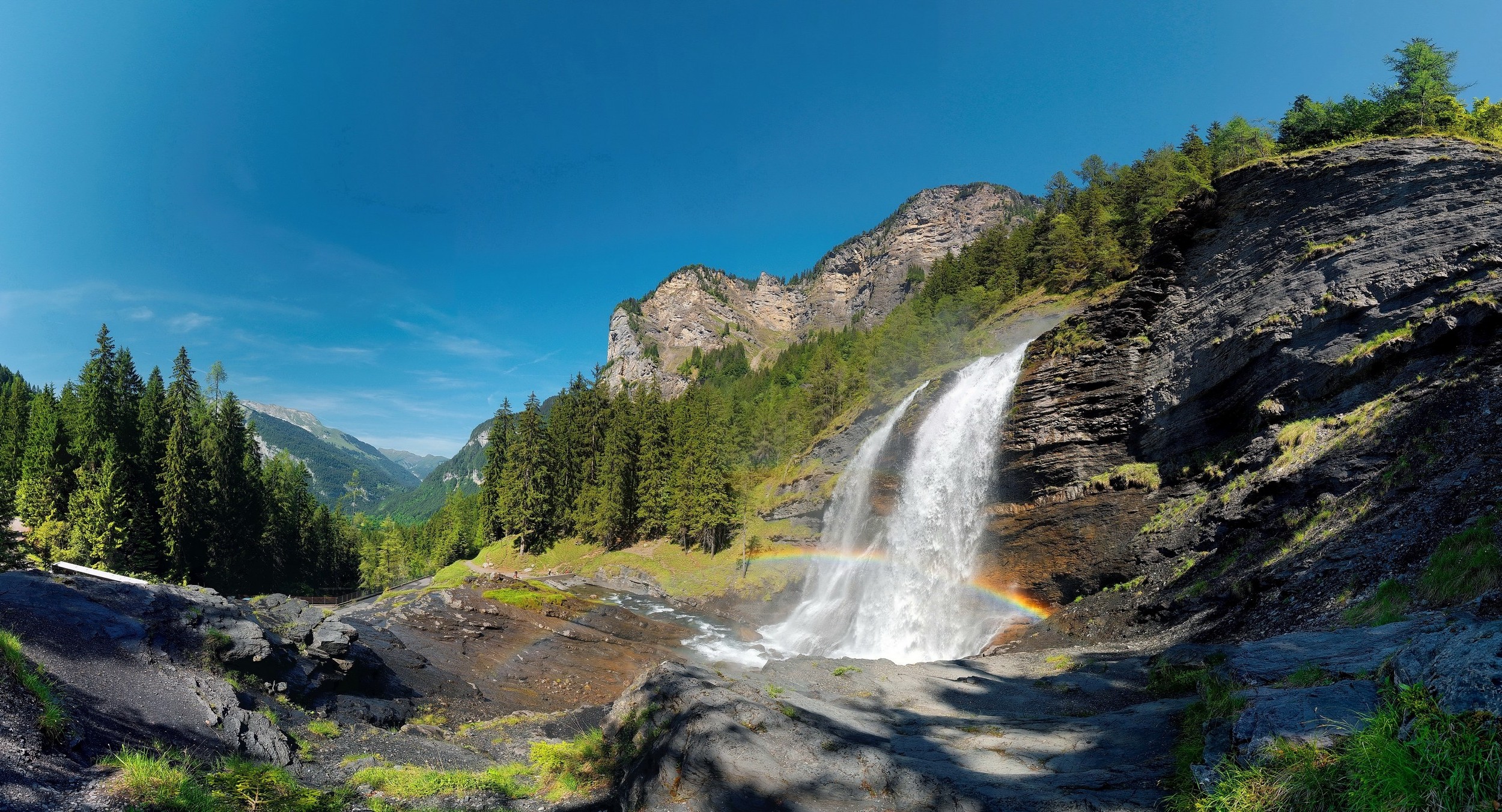 Waterfall with Rainbow in French Alps HD Wallpaper