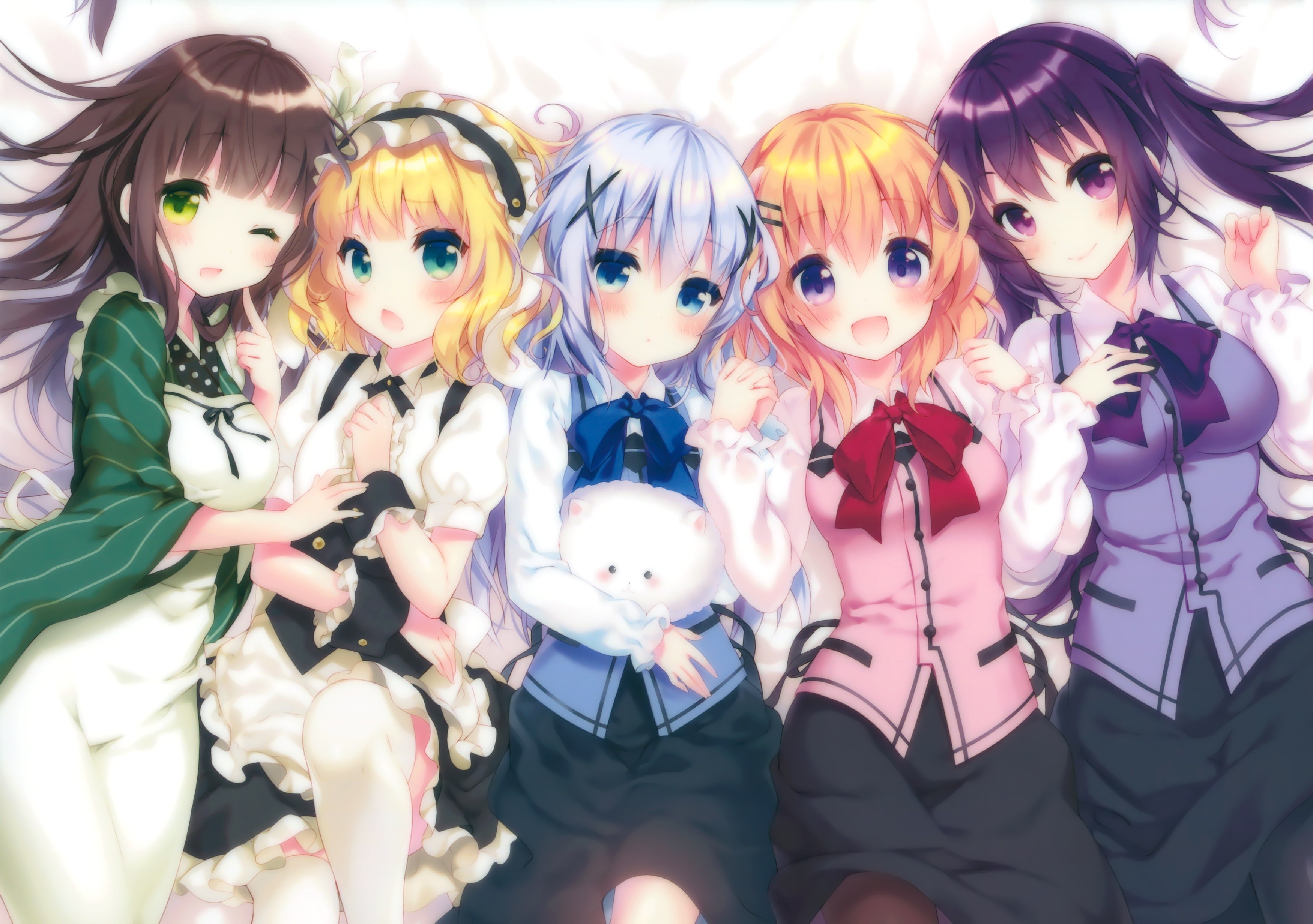 Anime girls from Gochuumon wa Usagi Desu ka HD Wallpaper