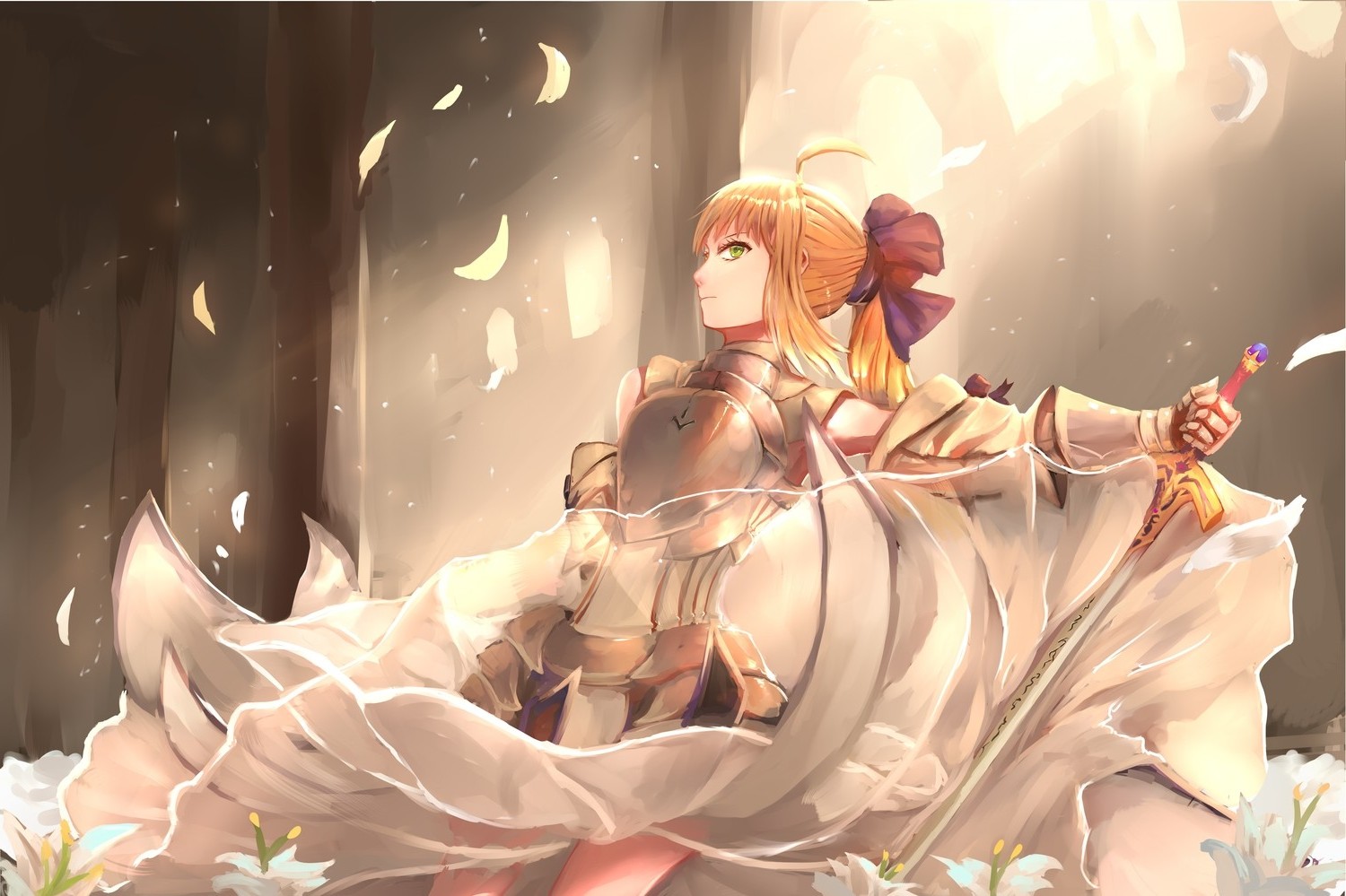 Saber Lily from Fate/stay night holding a sword HD Wallpaper