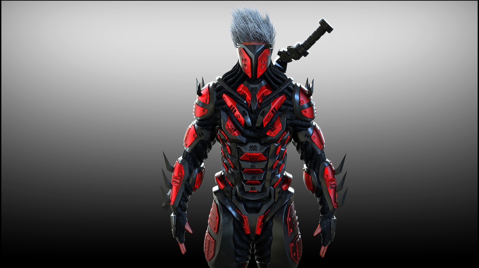 Fantasy warrior in red and black armor with sword HD Wallpaper