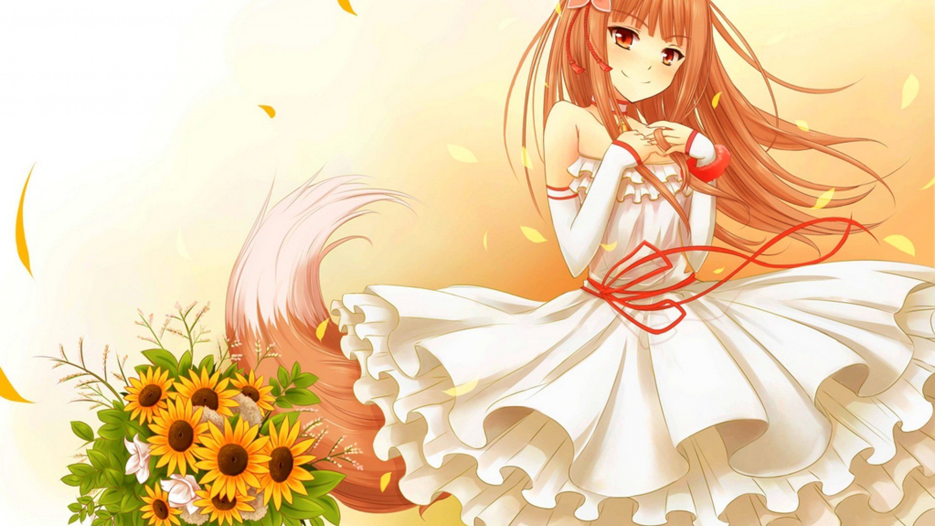 Holo from Spice and Wolf with sunflowers HD Wallpaper