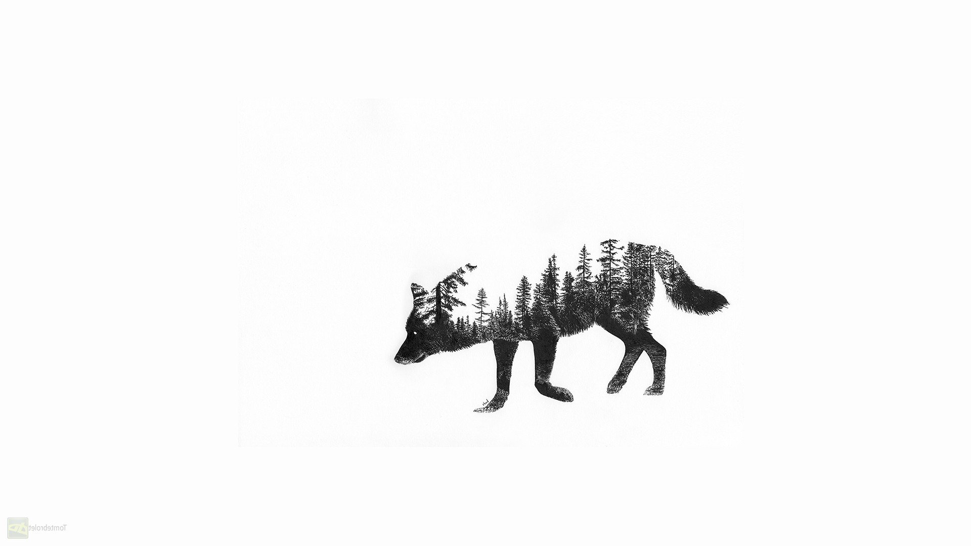 Wolf silhouette filled with forest trees HD Wallpaper