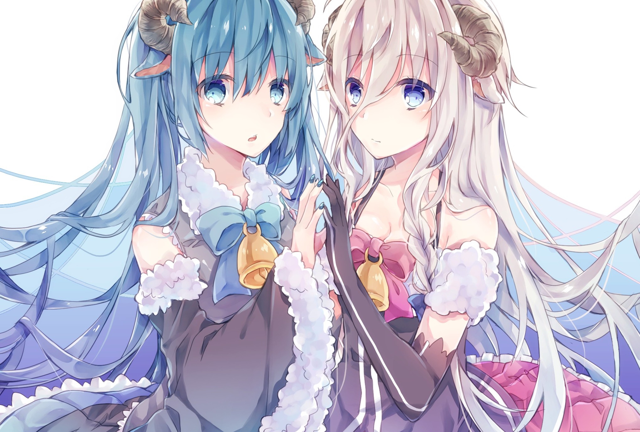 Anime girls with horns and bells HD Wallpaper