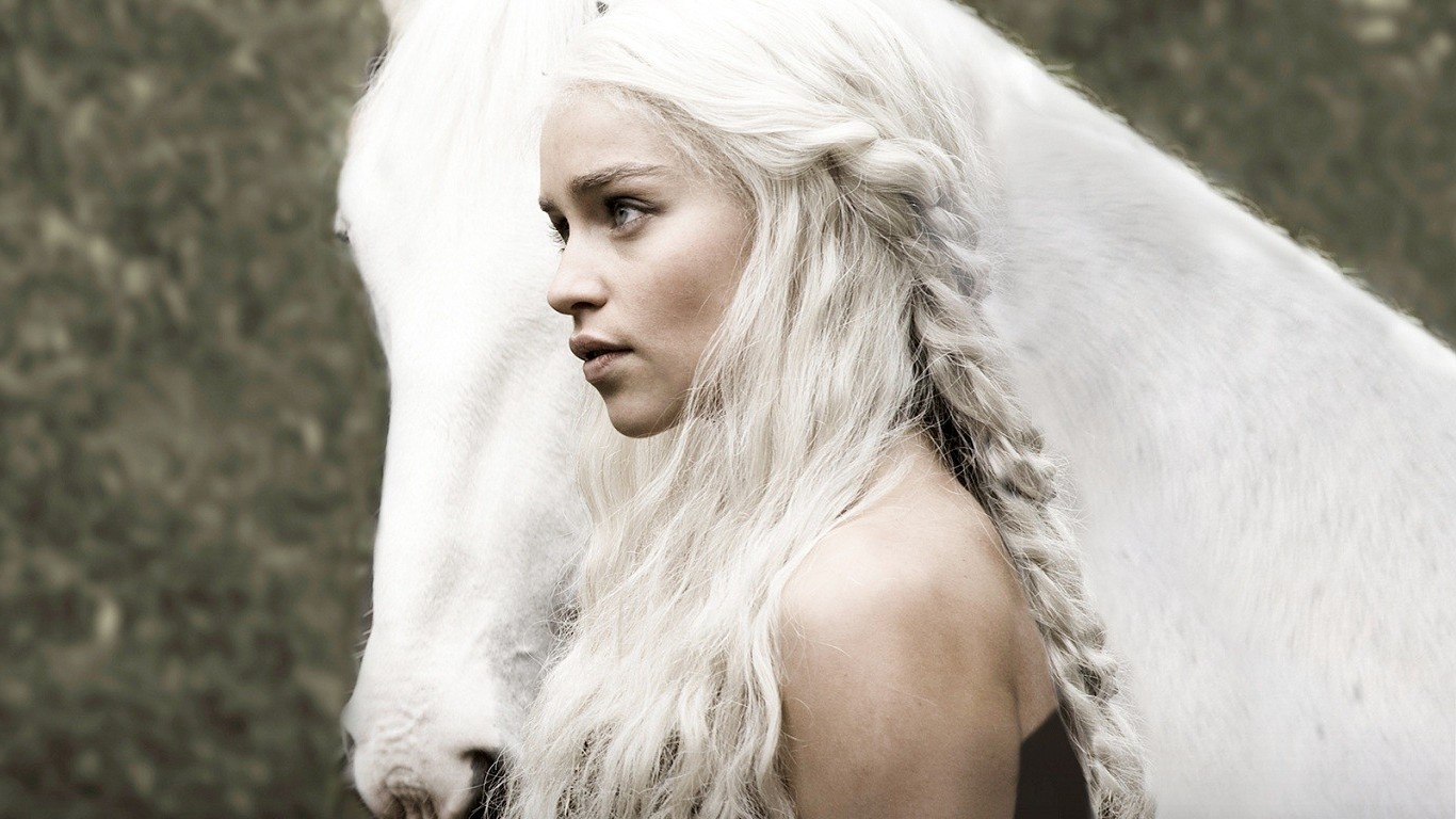 Daenerys Targaryen from Game of Thrones with a white horse HD Wallpaper