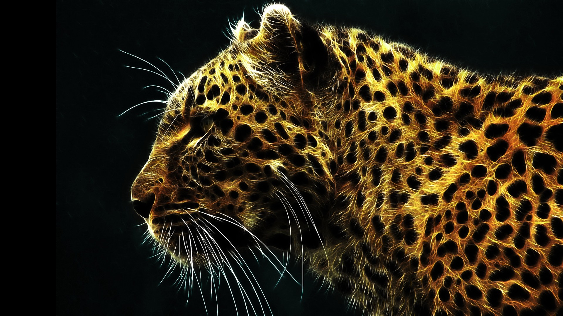 Digital art of a leopard with glowing spots HD Wallpaper