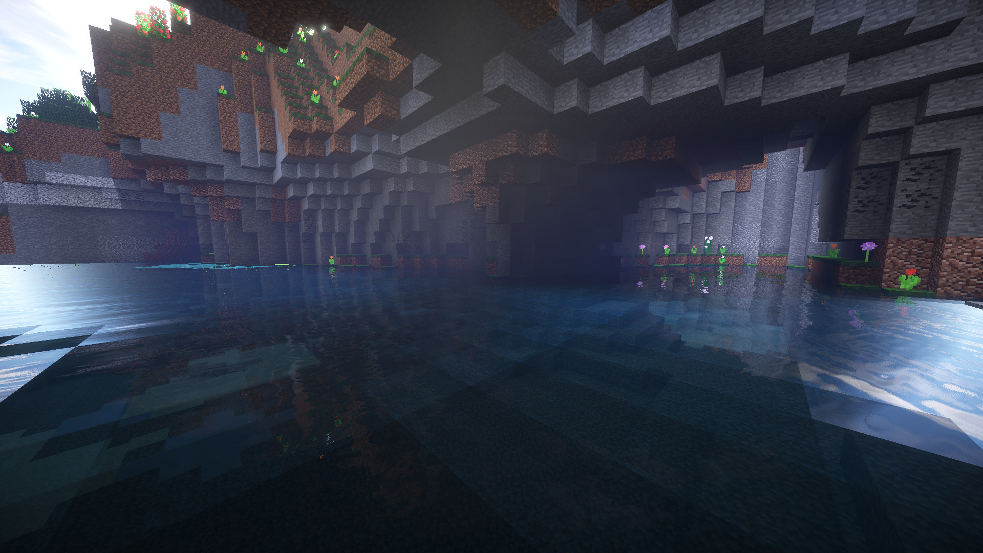 Minecraft cave with water and sunlight HD Wallpaper