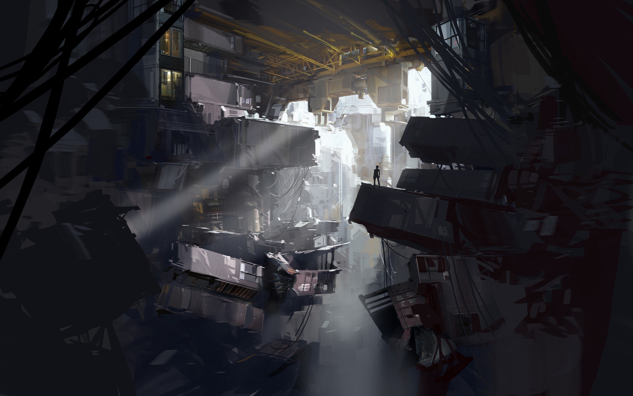 Artwork of a futuristic industrial complex from Portal 2 HD Wallpaper