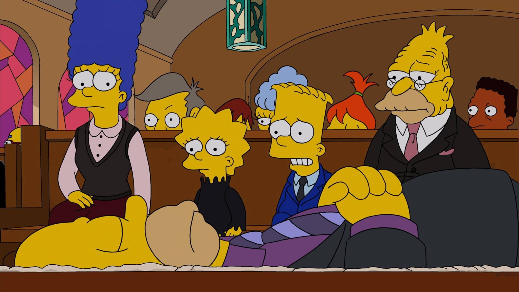 The Simpsons characters at a funeral HD Wallpaper