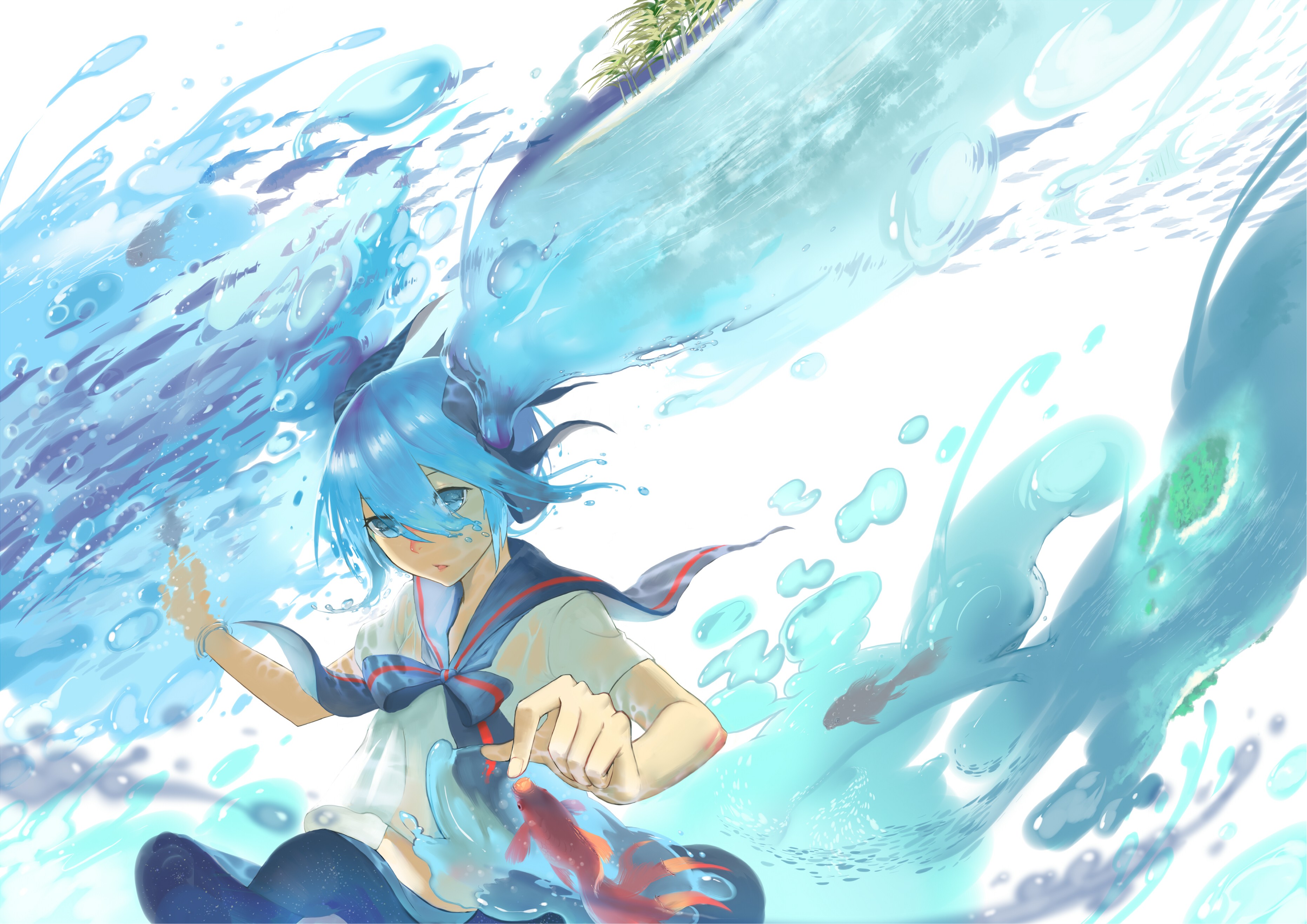 Hatsune Miku in a water-themed anime illustration HD Wallpaper