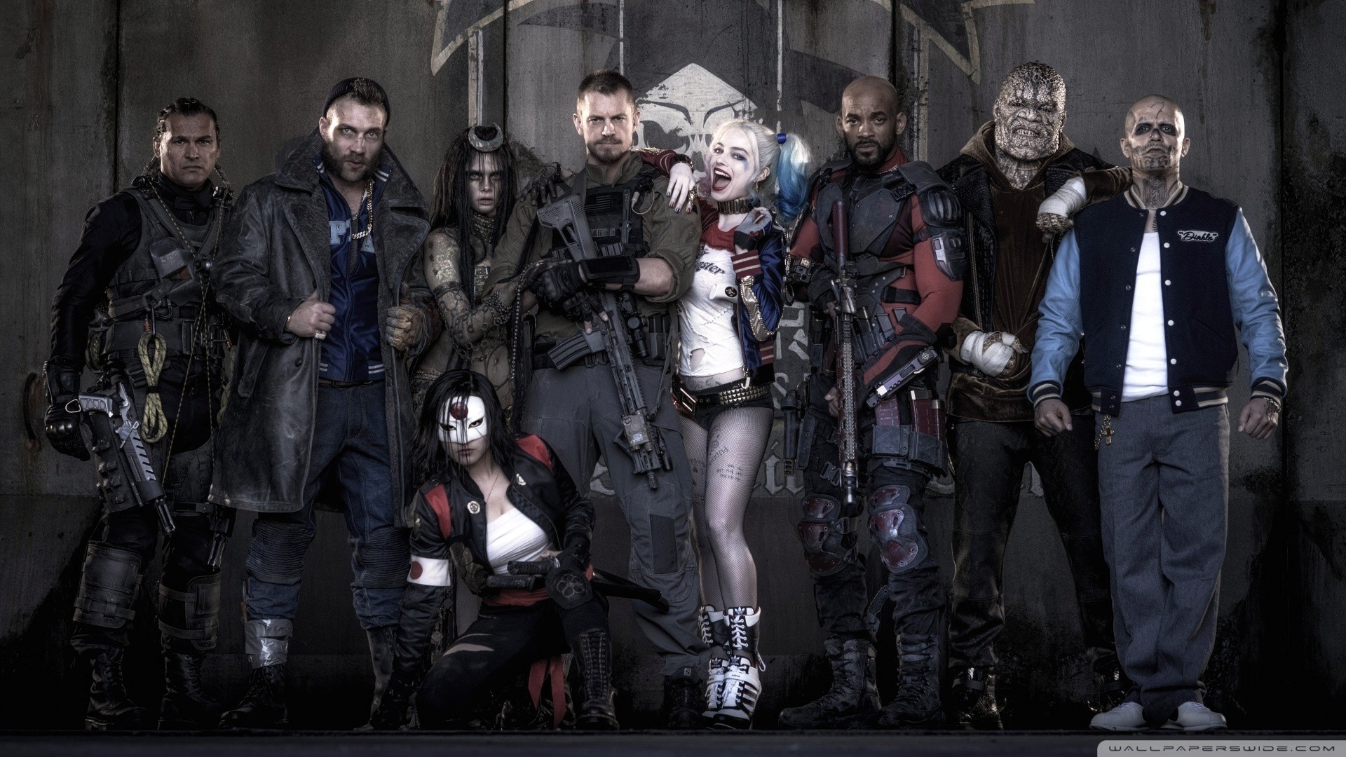 Suicide Squad characters including Harley Quinn, Deadshot, and Katana HD Wallpaper
