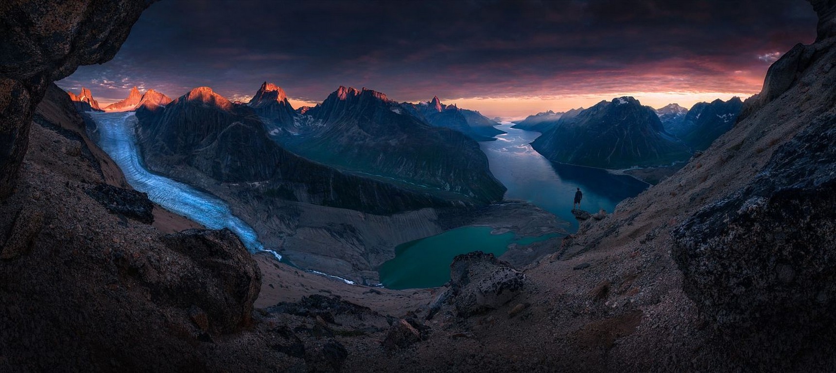 Sunset over Greenland Fjord and Glacier Landscape HD Wallpaper