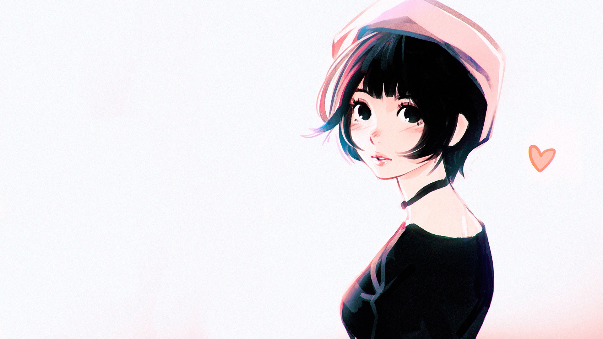 Girl with black bob haircut wearing pink beanie and black top HD Wallpaper