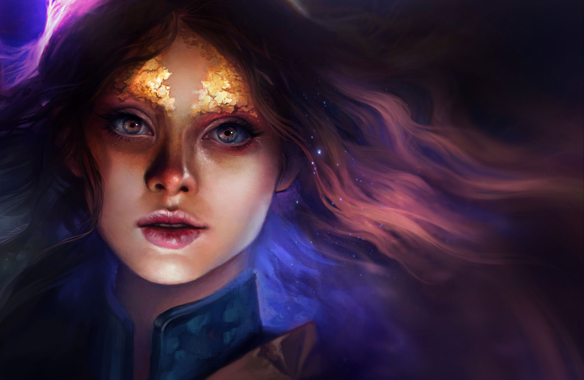 Fantasy art portrait of a woman with golden markings HD Wallpaper