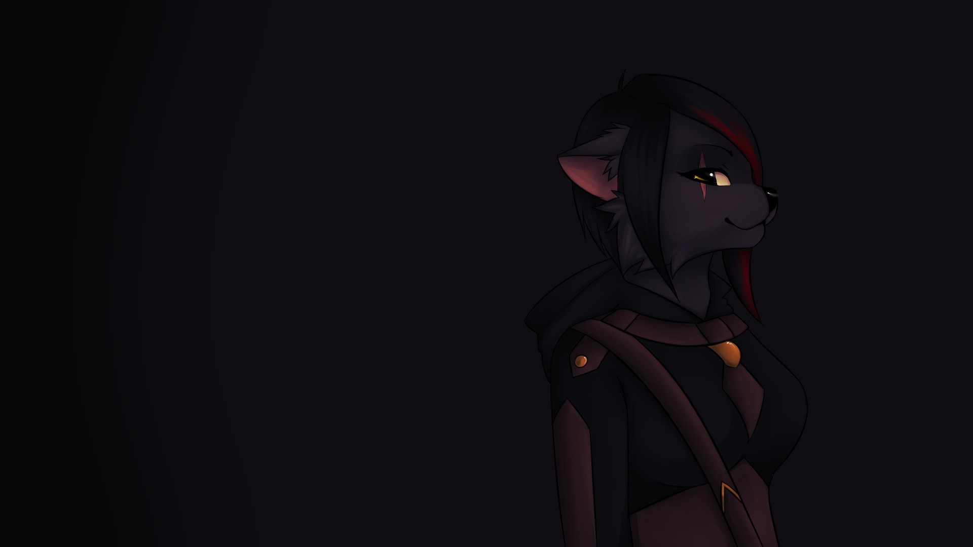 Anthropomorphic wolf character with red accents HD Wallpaper