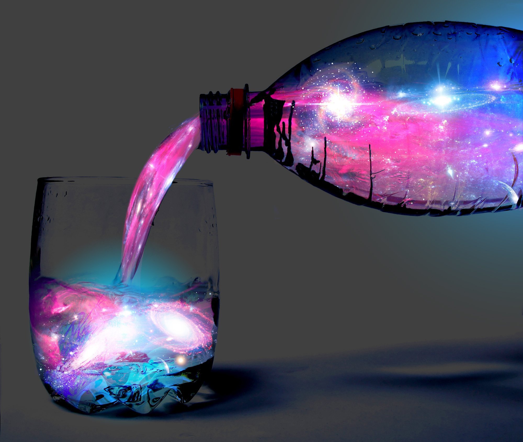 Galaxy poured from bottle into glass HD Wallpaper
