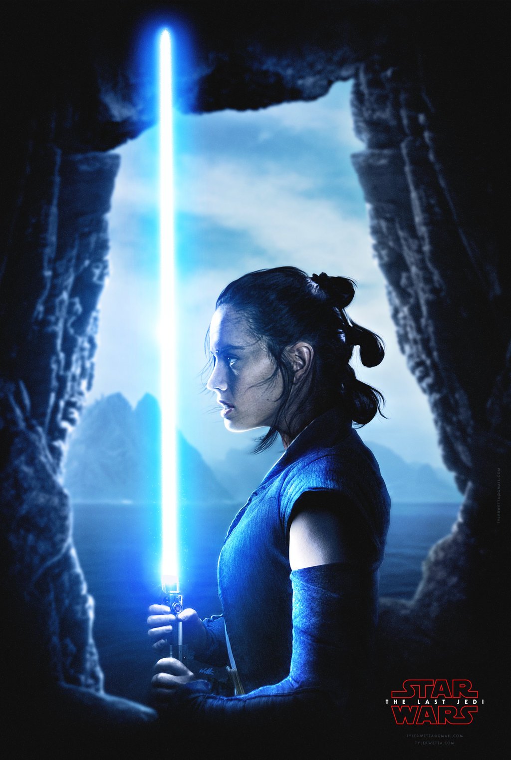 Rey from Star Wars The Last Jedi holding a lightsaber HD Wallpaper