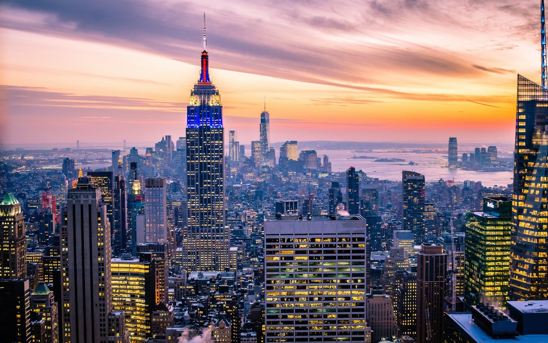 Empire State Building and New York City Skyline at Sunset HD Wallpaper