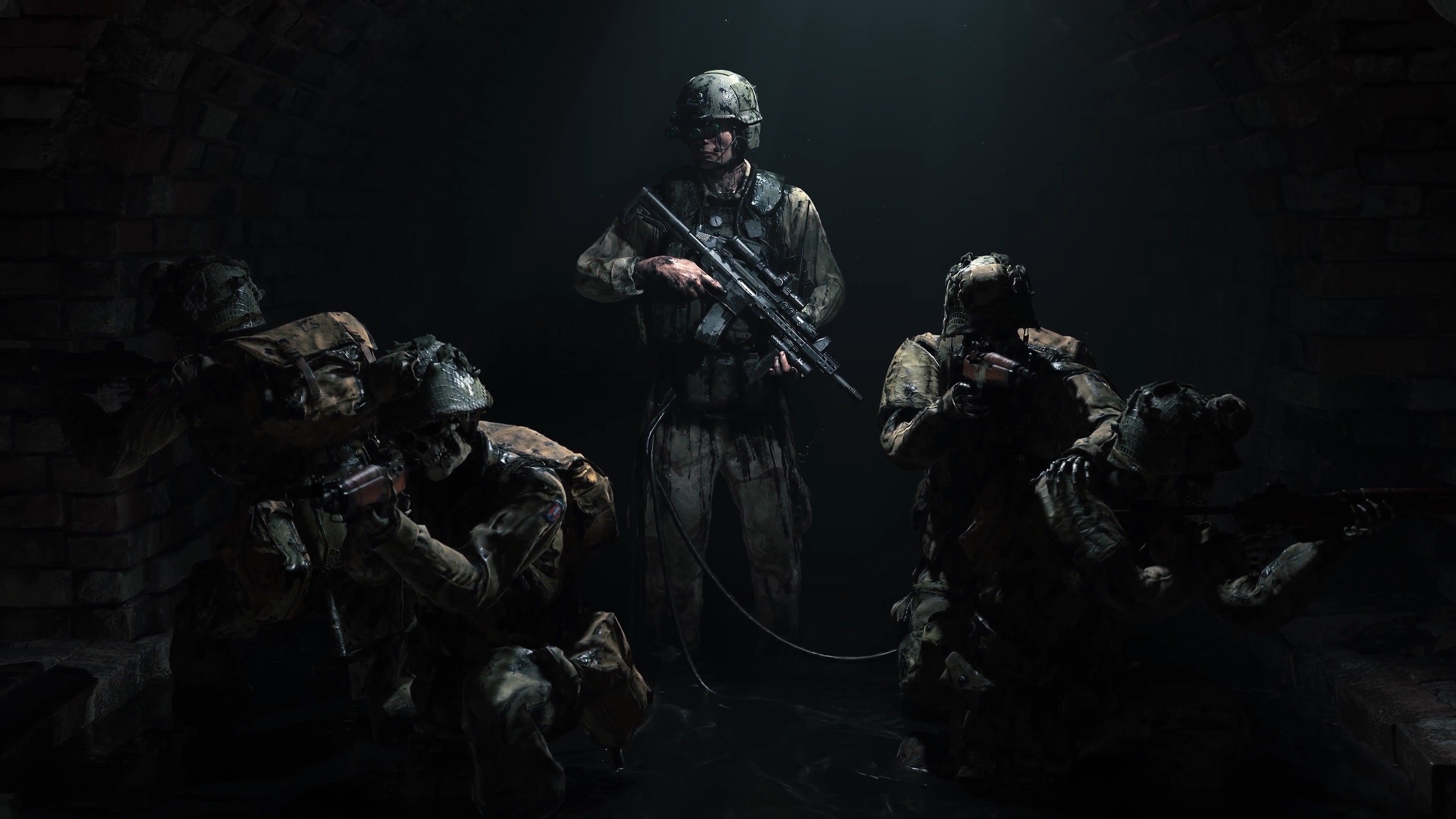 Soldiers in a dark tunnel HD Wallpaper