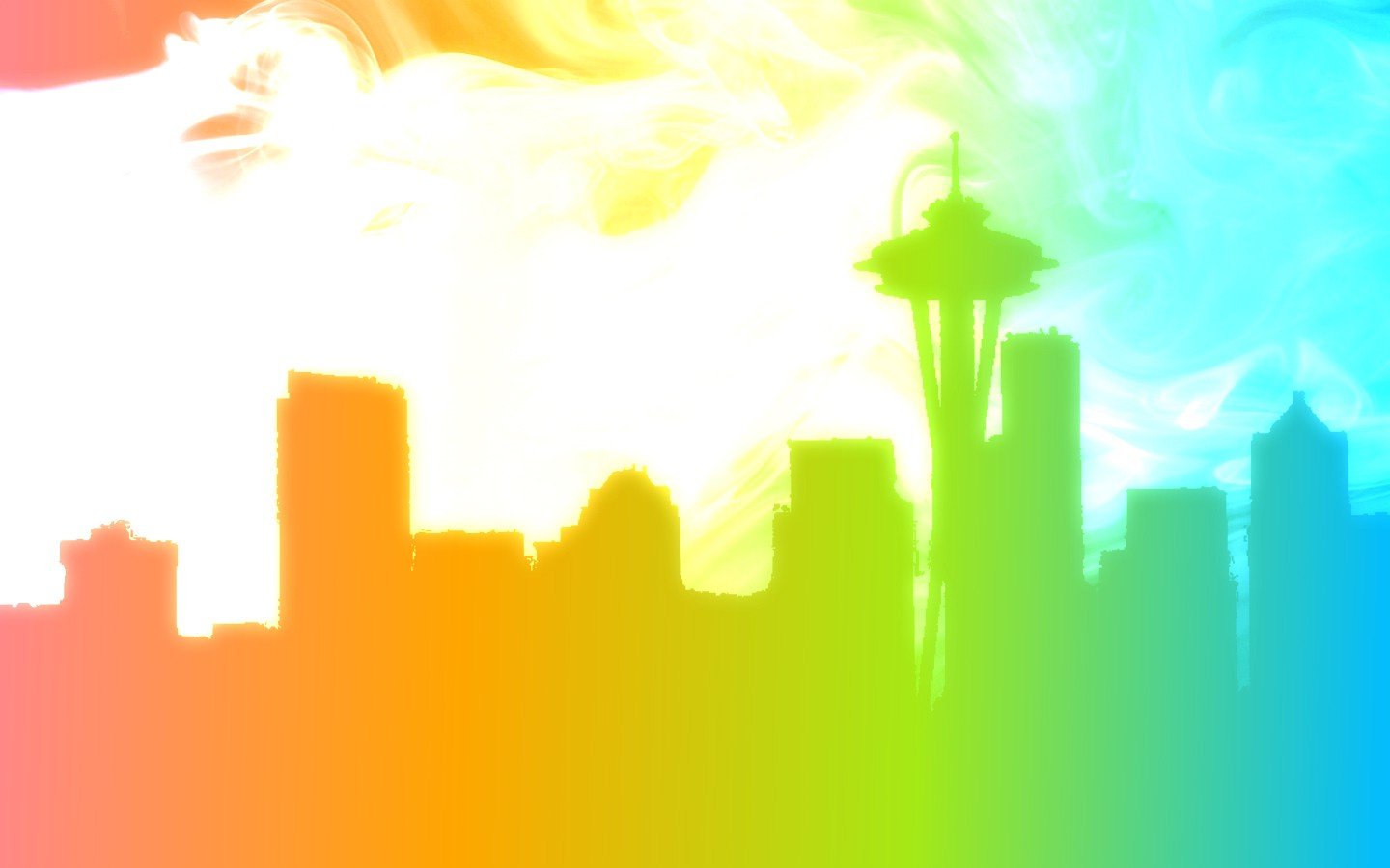Seattle skyline silhouette with rainbow colors HD Wallpaper