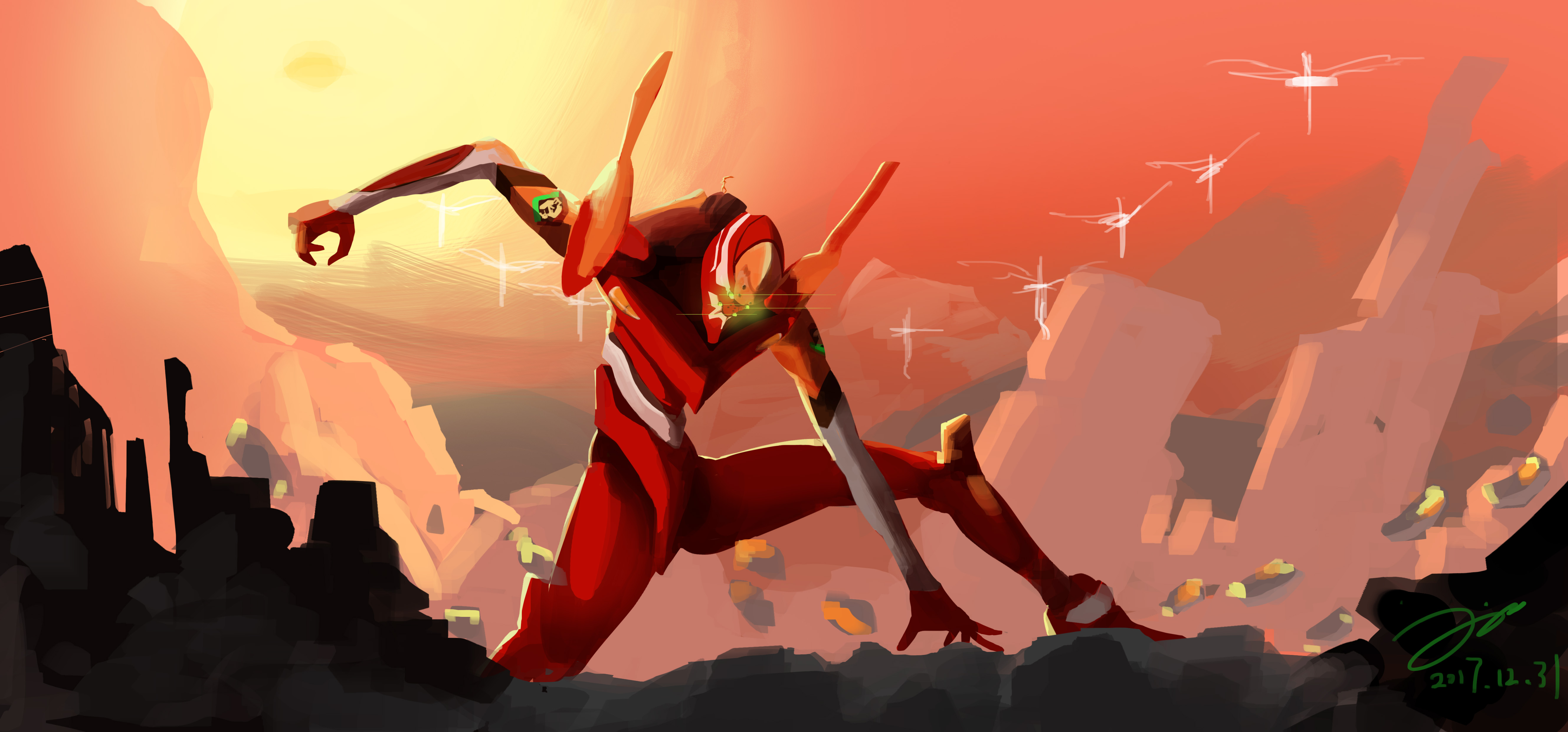 Evangelion Unit-02 in a desolate landscape HD Wallpaper