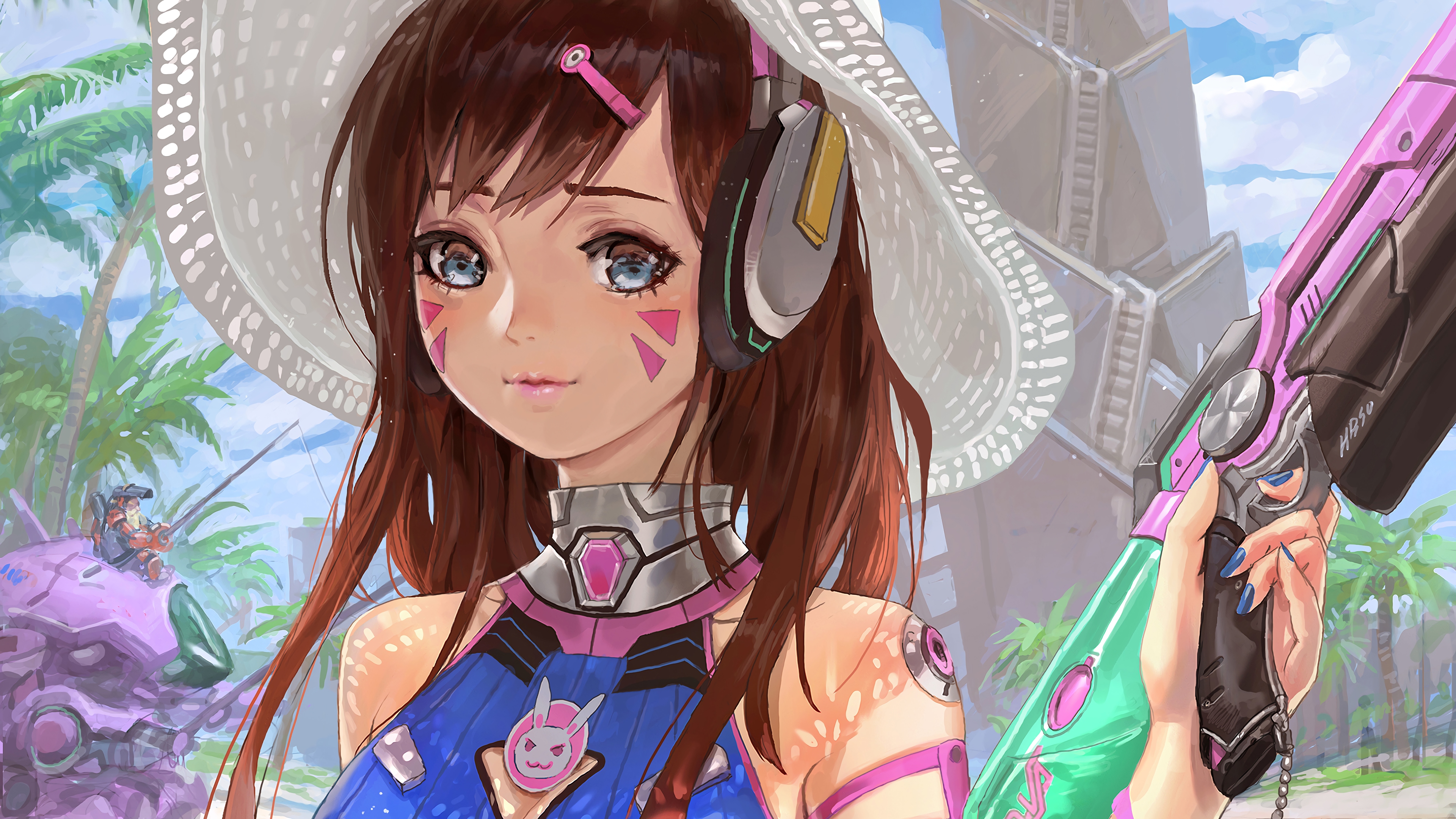 D.Va from Overwatch on a tropical beach HD Wallpaper