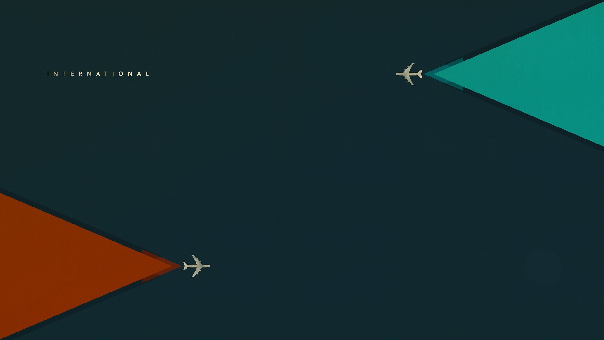 Two airplanes flying towards colored triangles HD Wallpaper