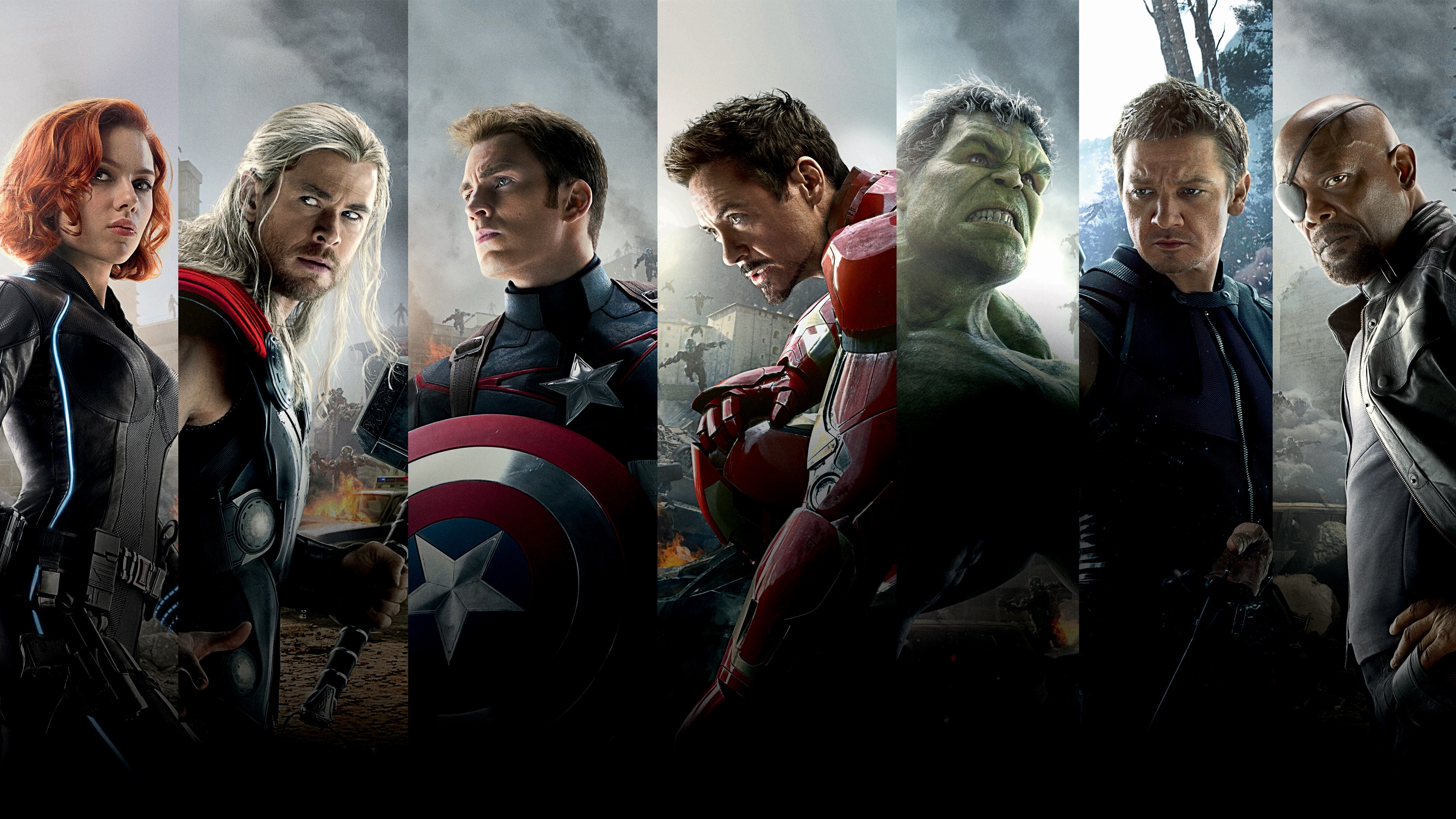 Avengers characters: Black Widow, Thor, Captain America, Iron Man, Hulk, Hawkeye, Nick Fury HD Wallpaper