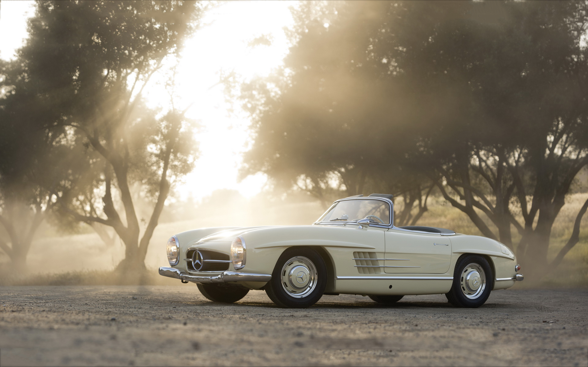 Cream Mercedes-Benz 300 SL Roadster classic car HD Wallpaper