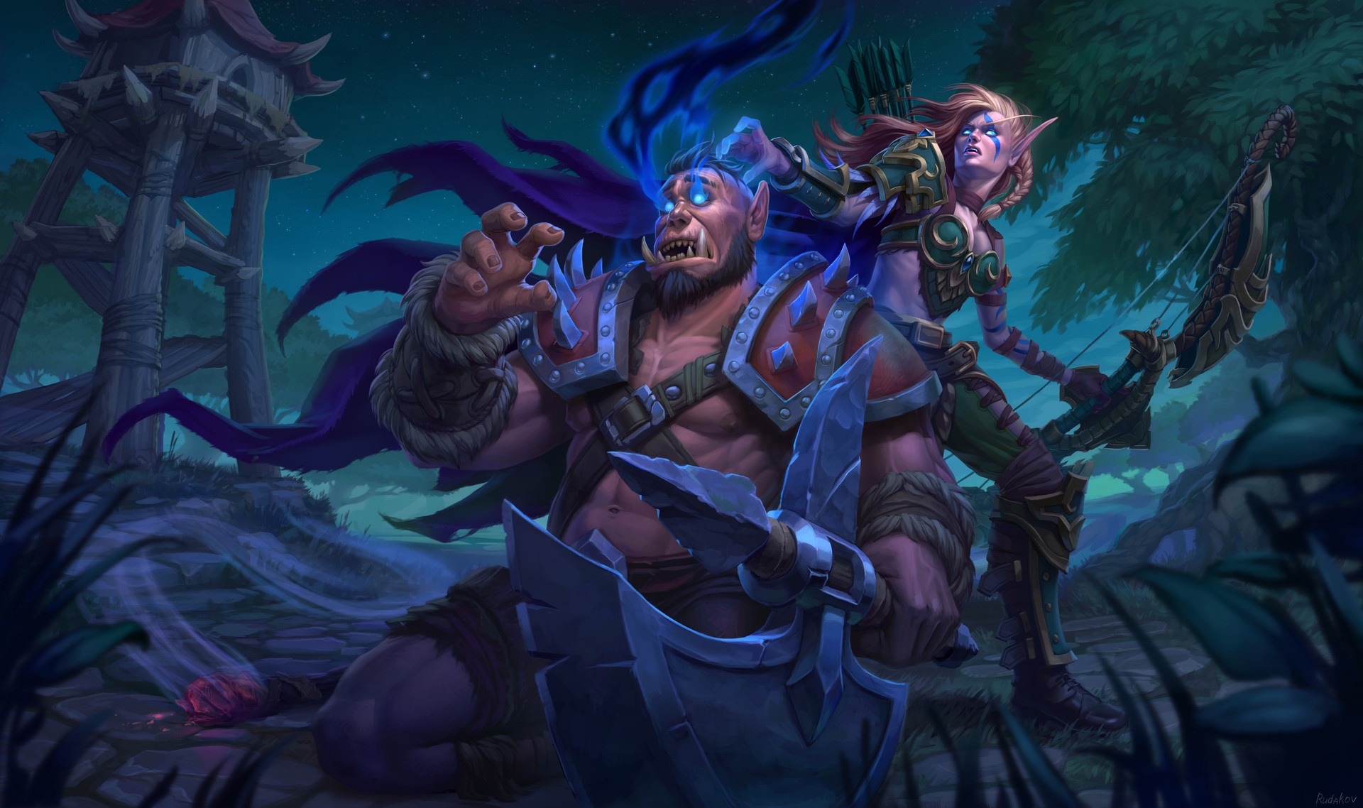 Orc and Elf from World of Warcraft HD Wallpaper