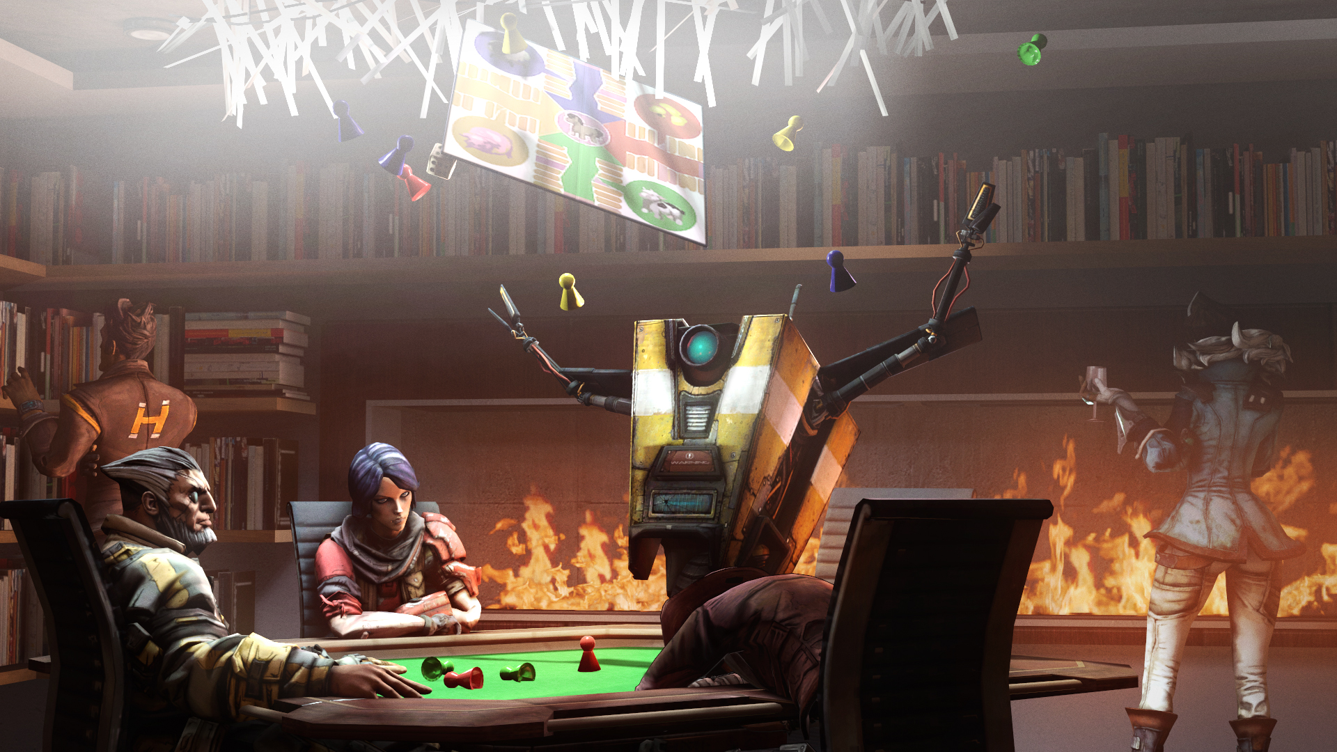 Borderlands characters playing a board game HD Wallpaper