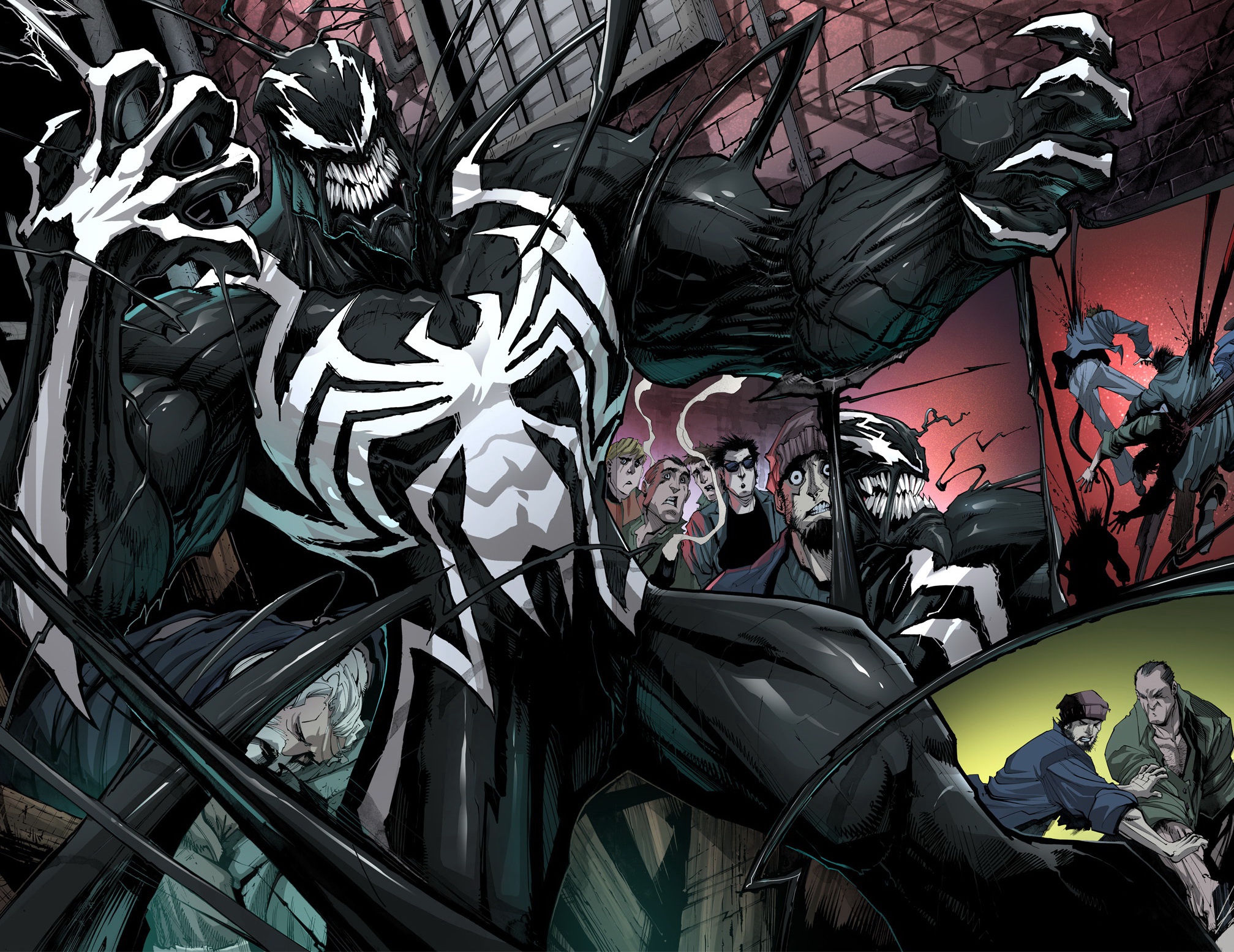Venom from Marvel Comics attacking people HD Wallpaper