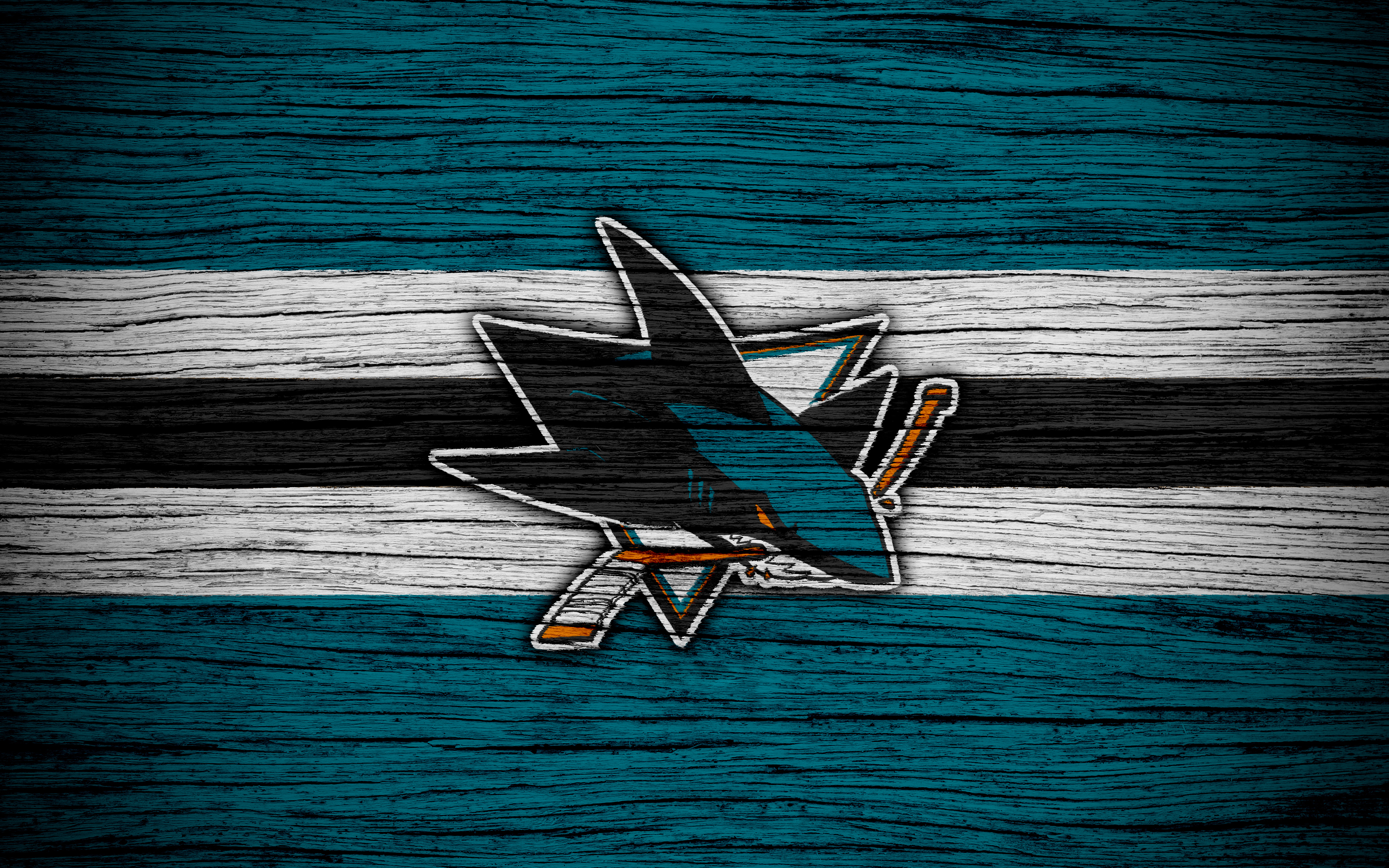 San Jose Sharks Logo on Wood Texture HD Wallpaper