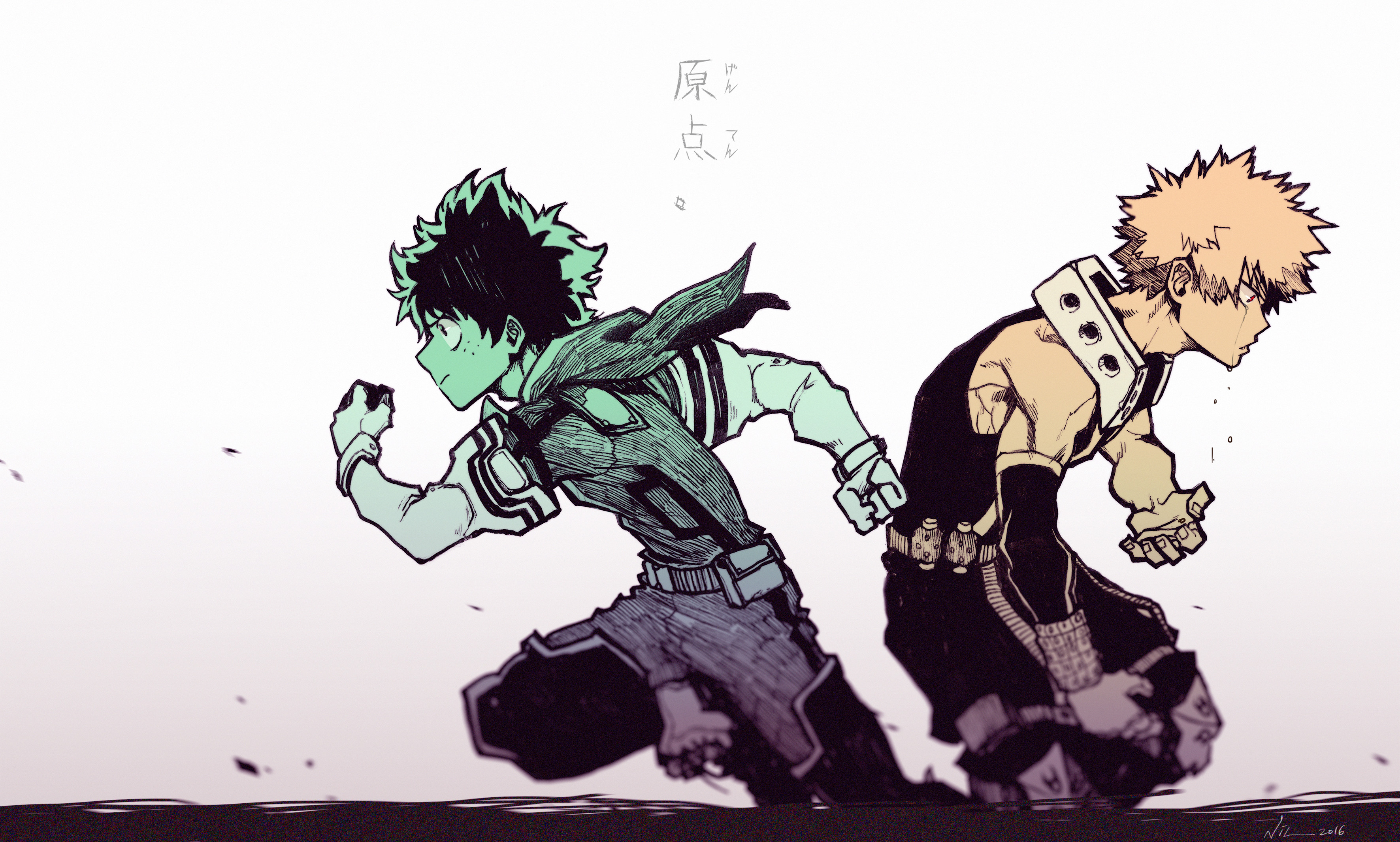 My Hero Academia Izuku and Bakugou Back-to-Back HD Wallpaper