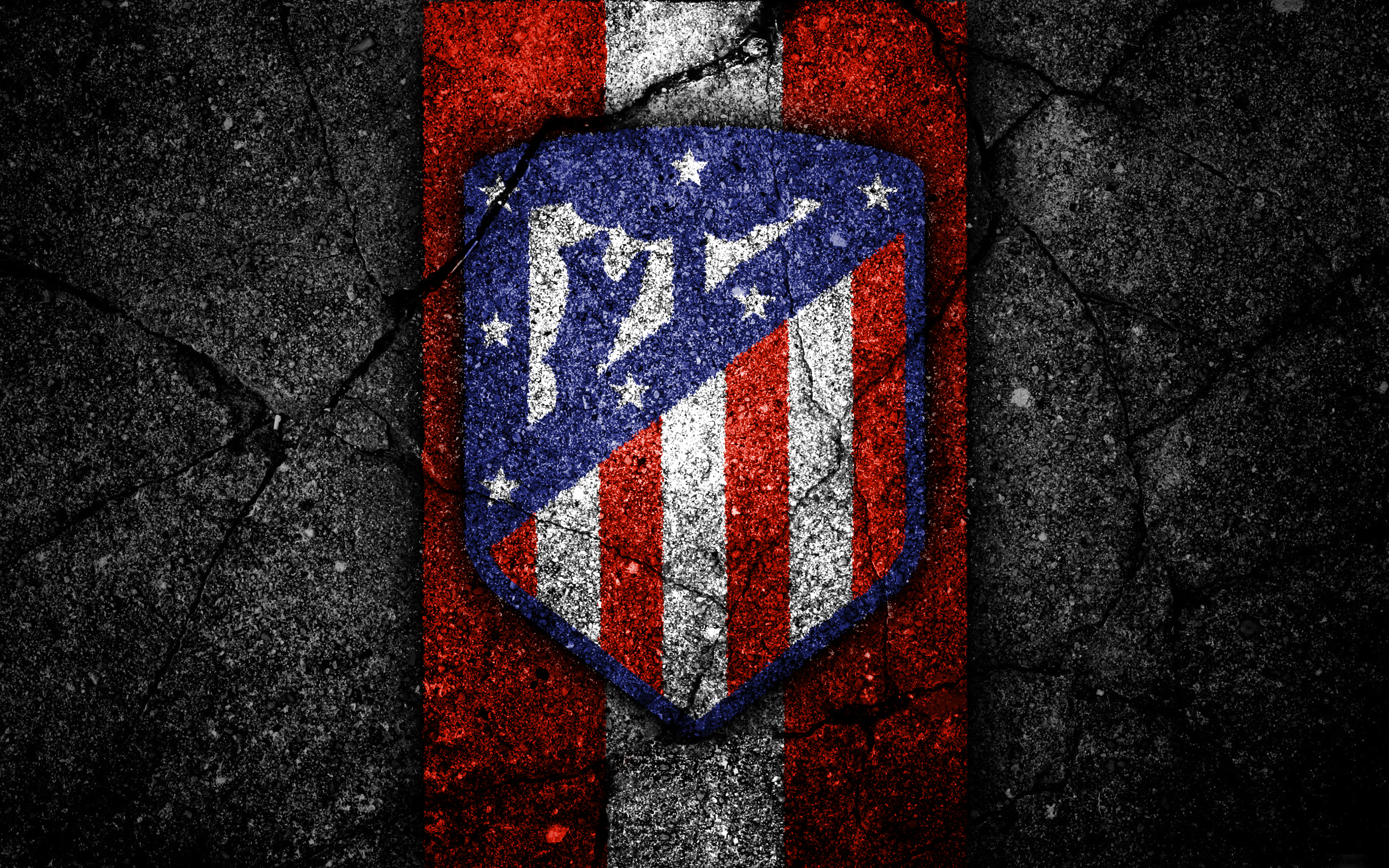 Atlético Madrid soccer logo on cracked background HD Wallpaper