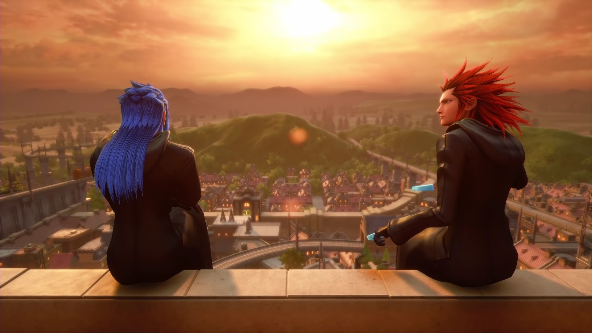 Axel and Saix Overlooking Sunset in Kingdom Hearts III HD Wallpaper