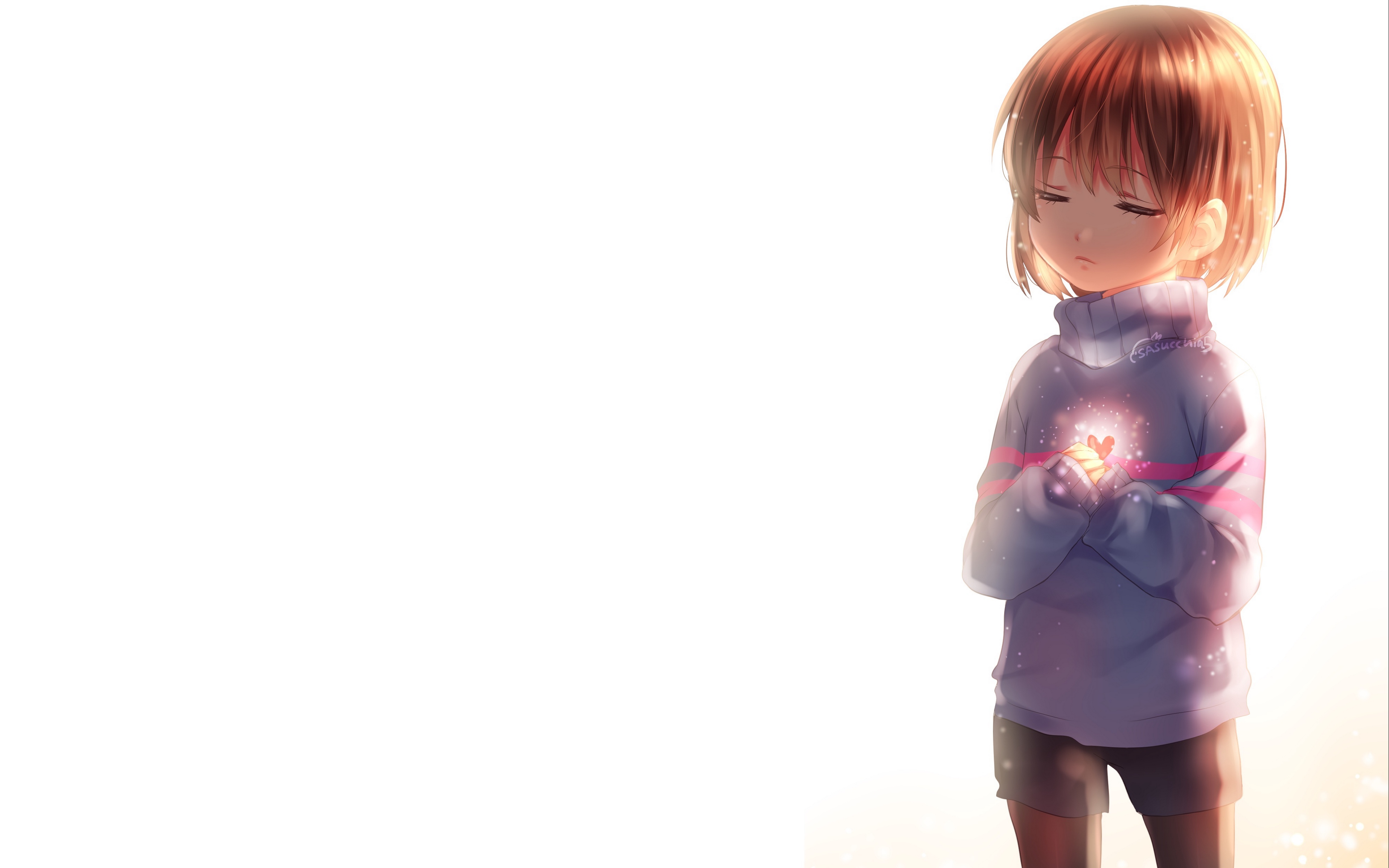 Frisk from Undertale holding a glowing heart HD Wallpaper