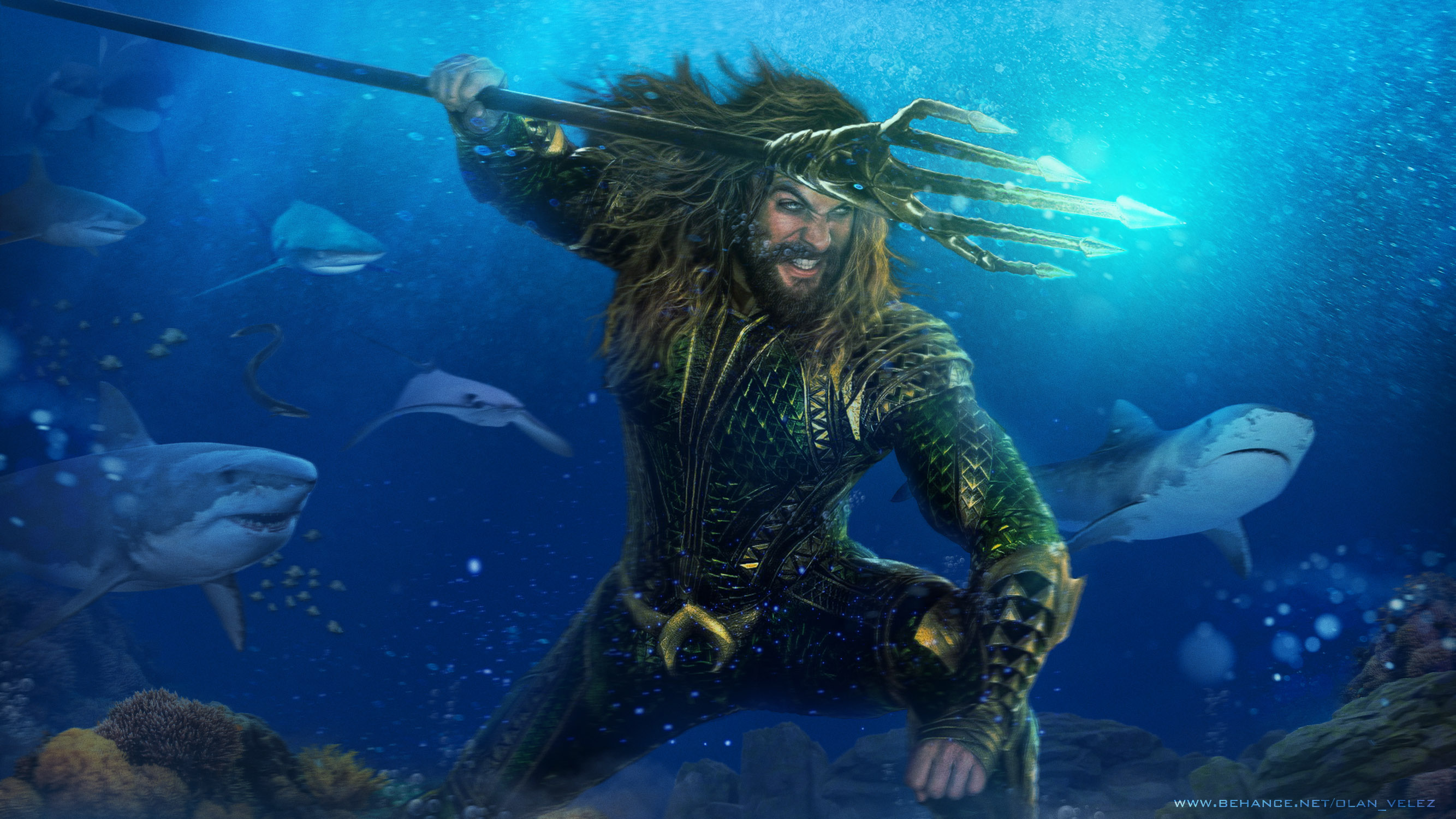 Aquaman with Trident Underwater HD Wallpaper
