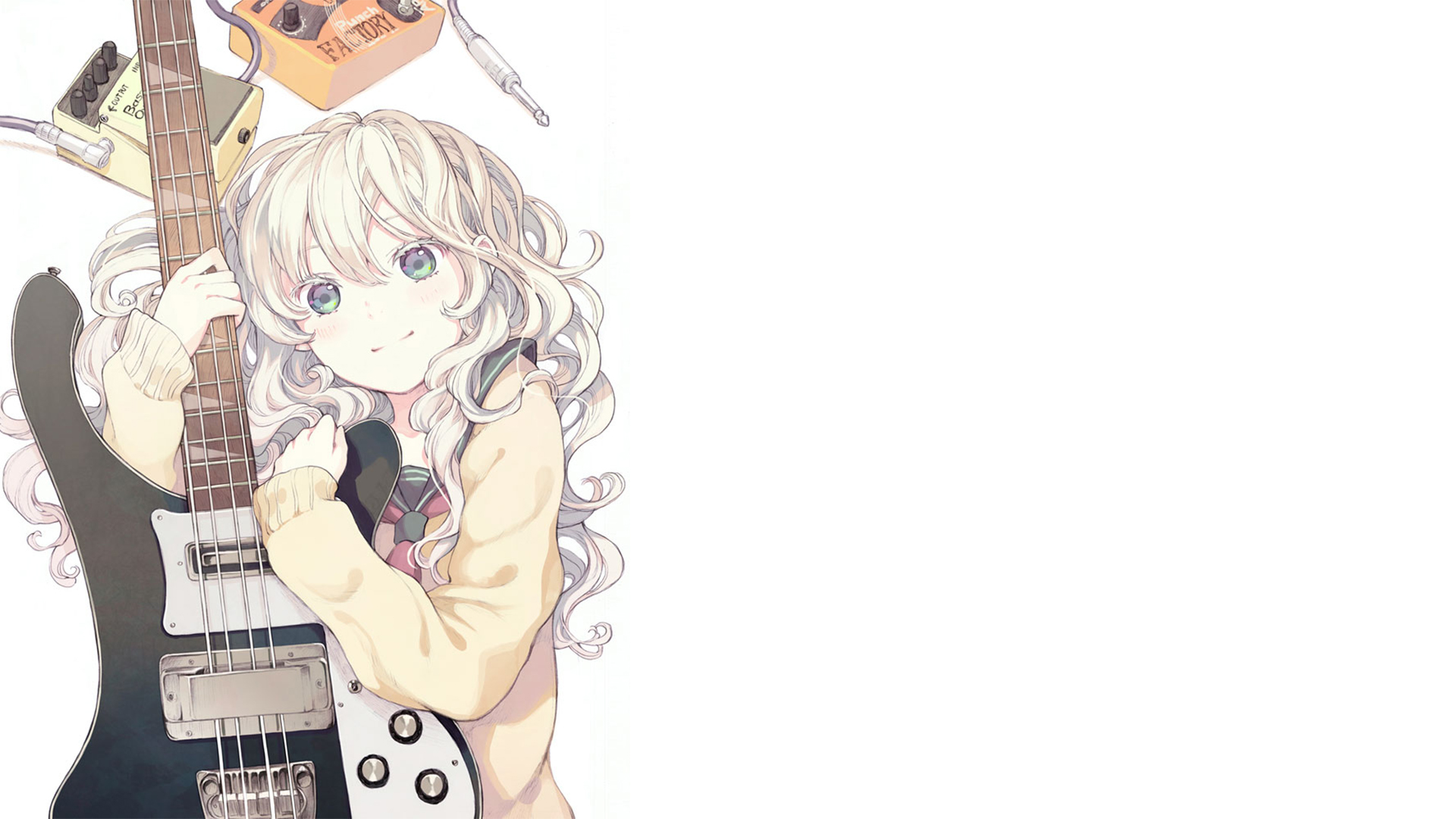 Anime girl with a bass guitar and effect pedals HD Wallpaper