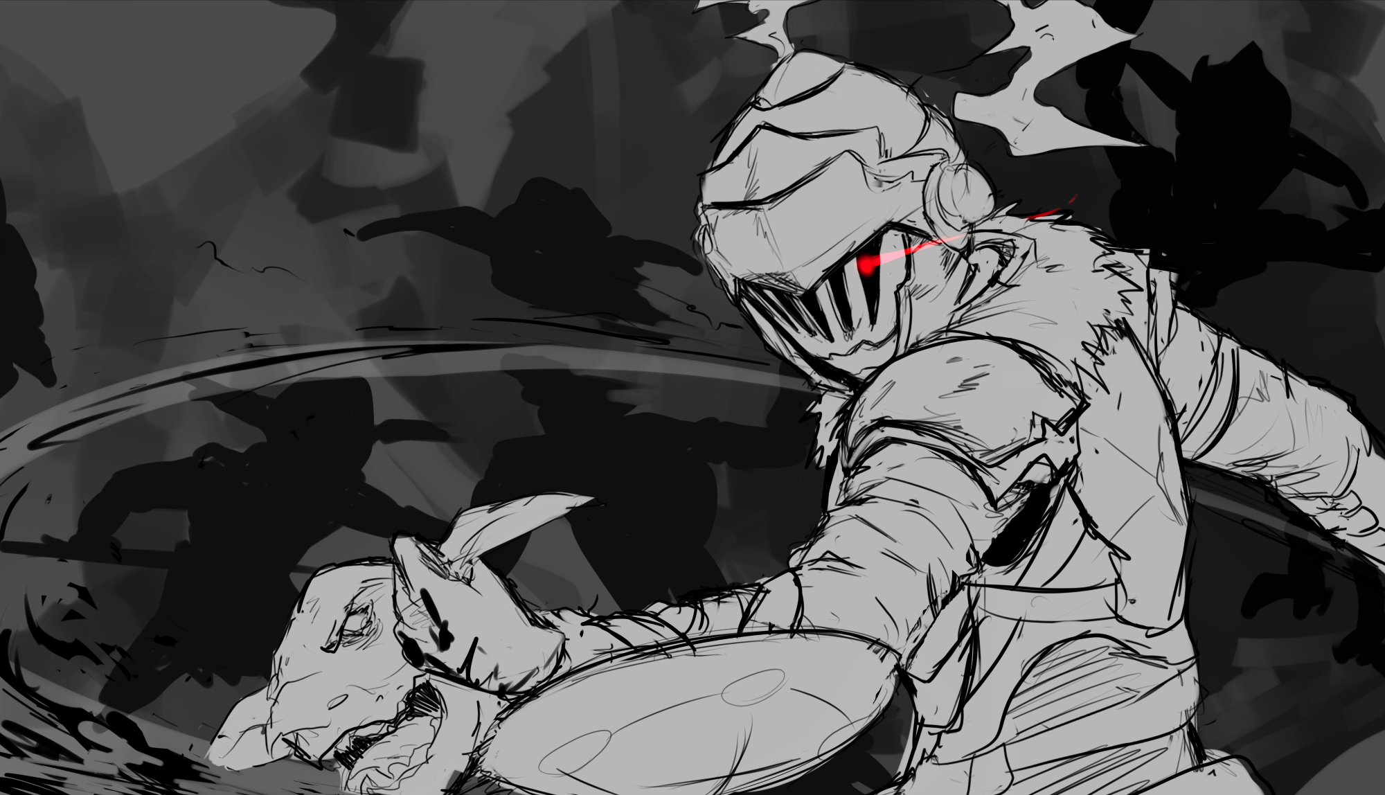 Goblin Slayer fighting a goblin HD Wallpaper
