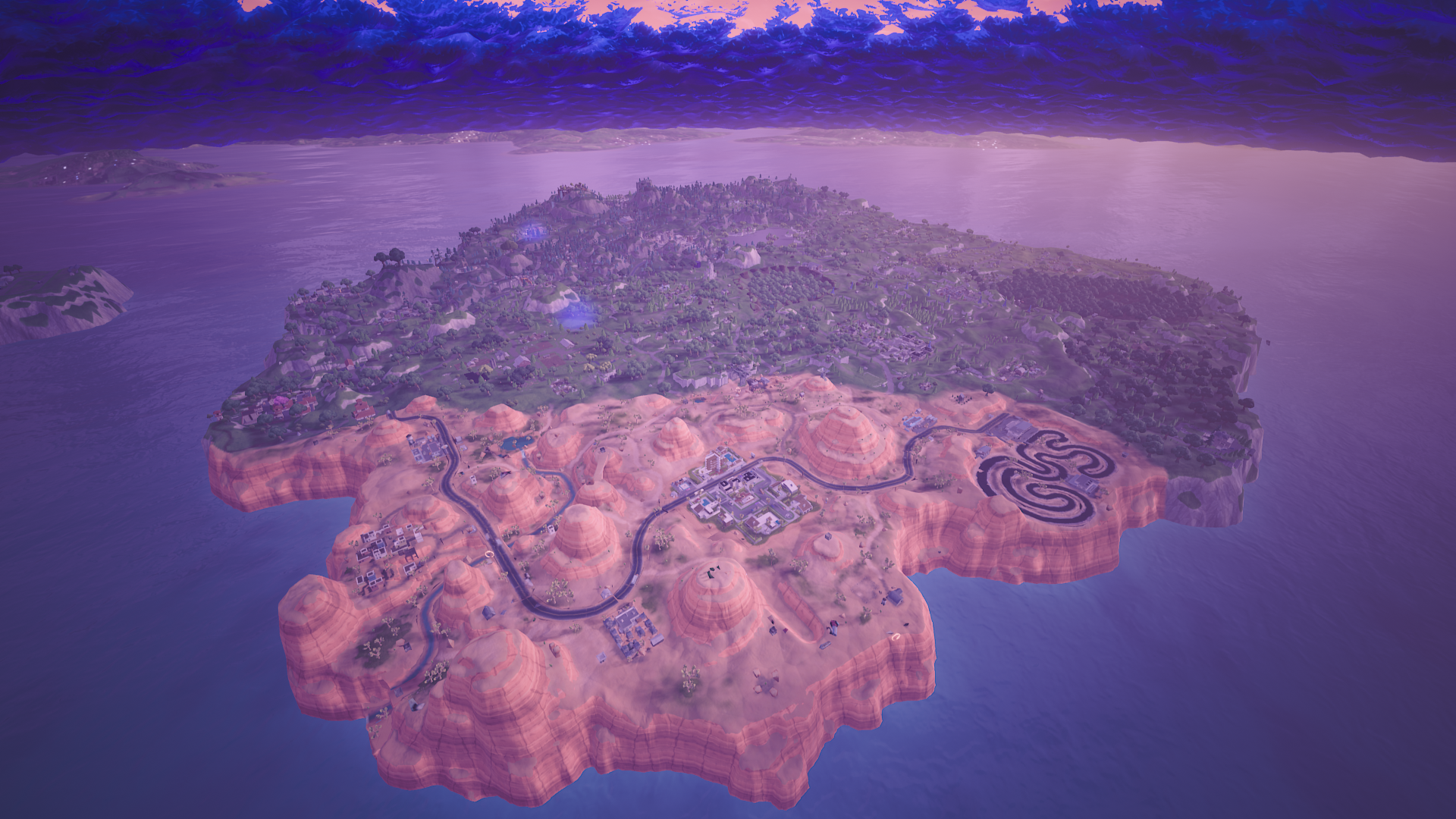 Fortnite island with desert and forest biomes HD Wallpaper