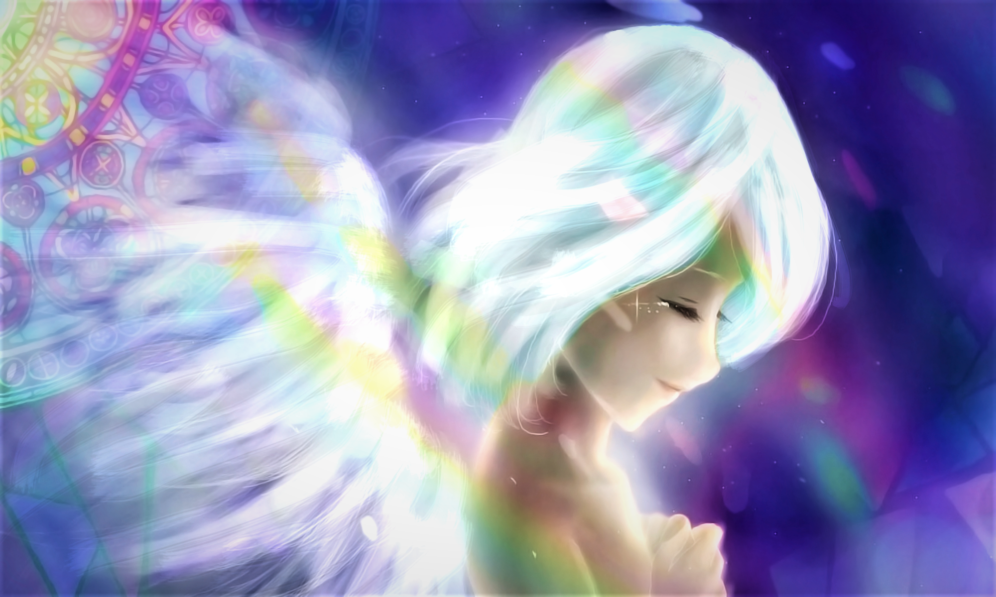 Angel with Rainbow Wings and Stained Glass HD Wallpaper