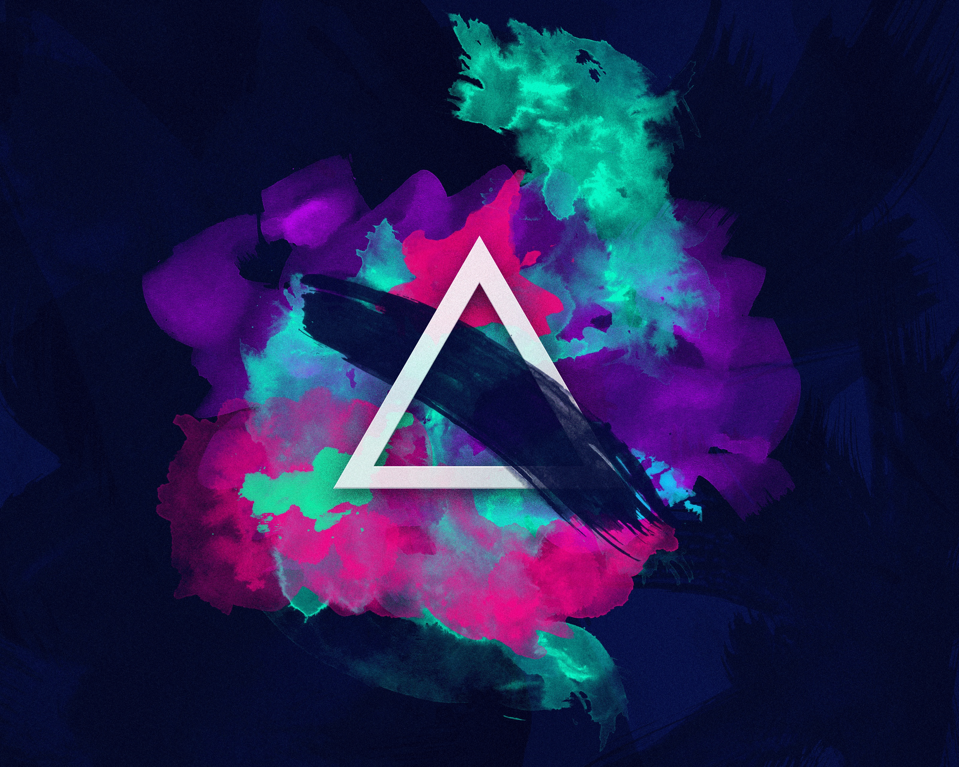 Abstract Neon Triangle with Colorful Paint Splatters HD Wallpaper