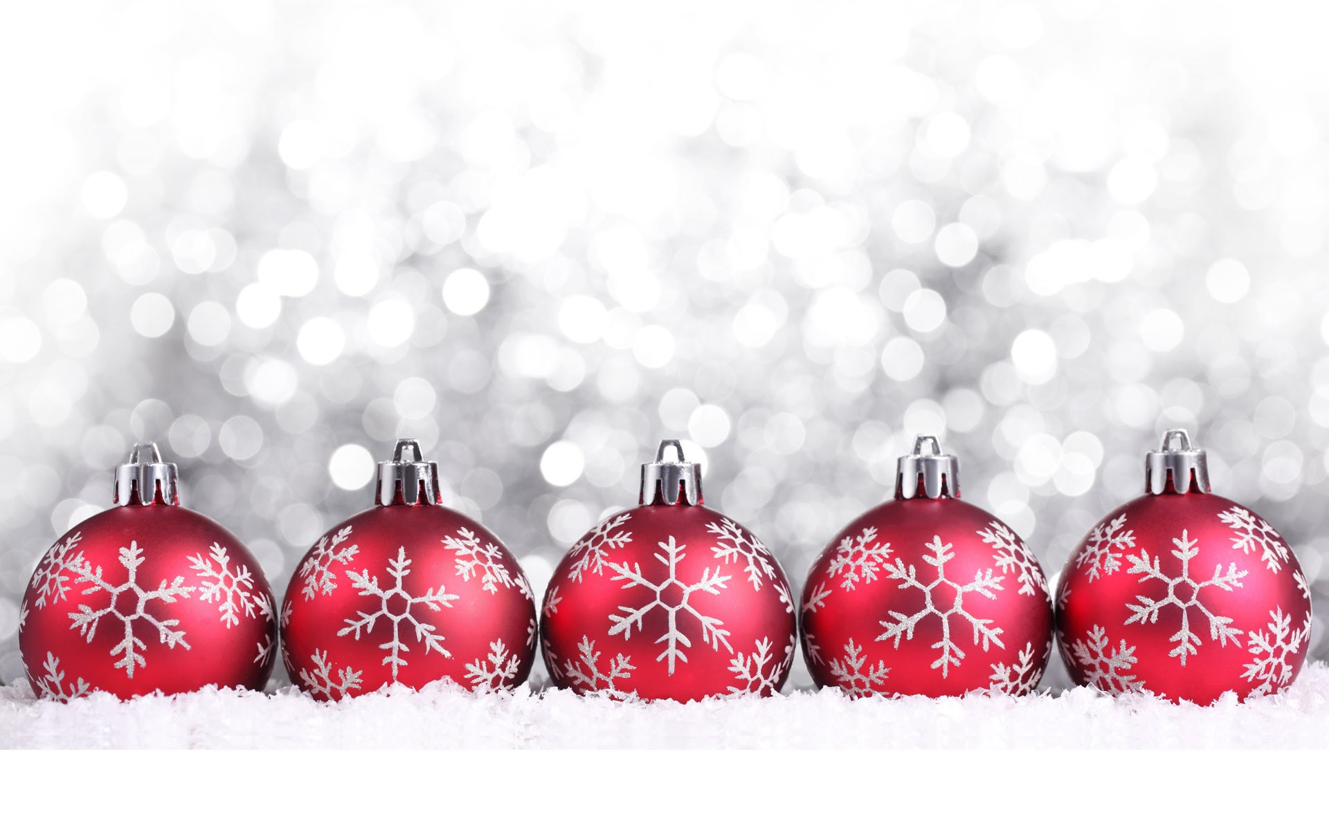 Red Christmas Ornaments with Snowflakes on Snow HD Wallpaper