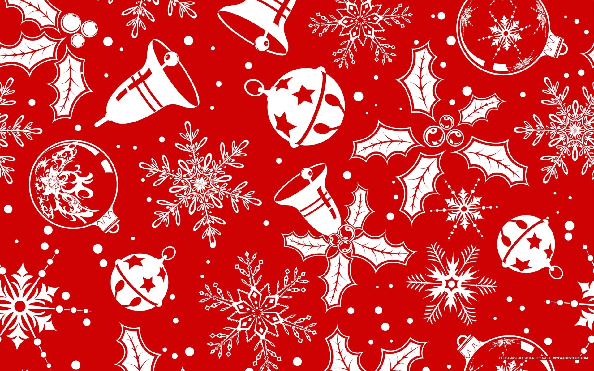 Christmas Pattern with Bells, Snowflakes, and Holly HD Wallpaper