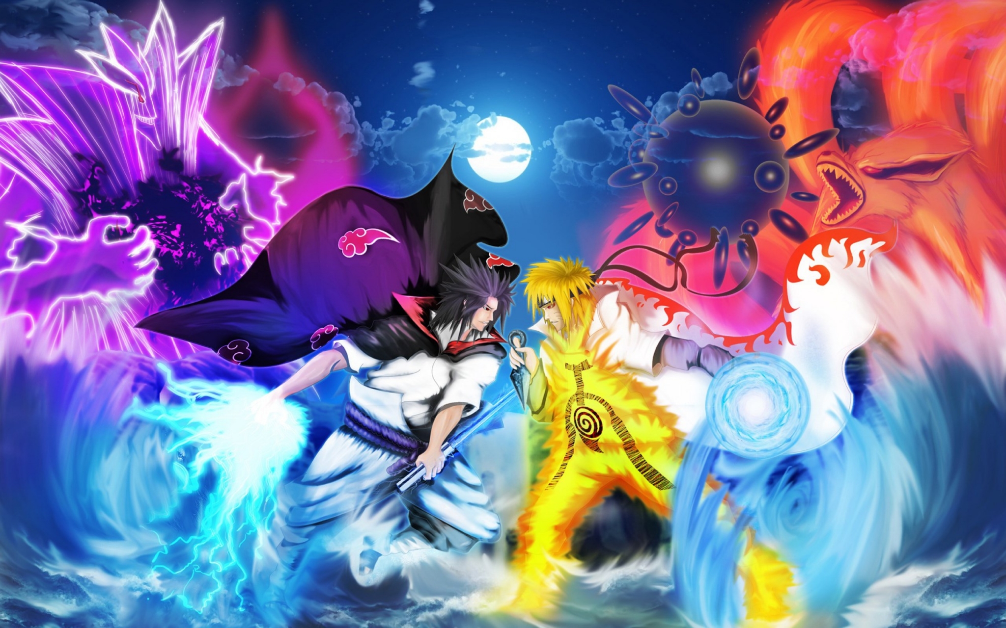 Epic Naruto and Sasuke Battle Under Full Moon HD Wallpaper