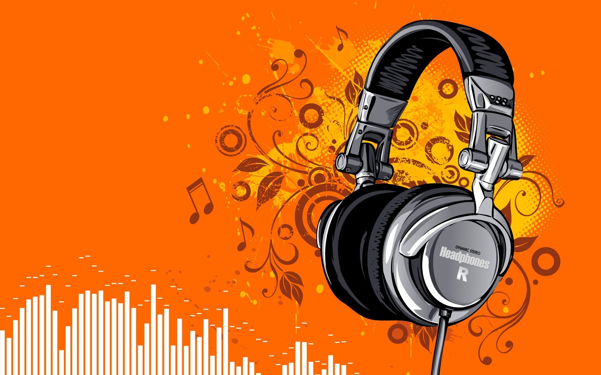 Headphones with music equalizer and floral design HD Wallpaper